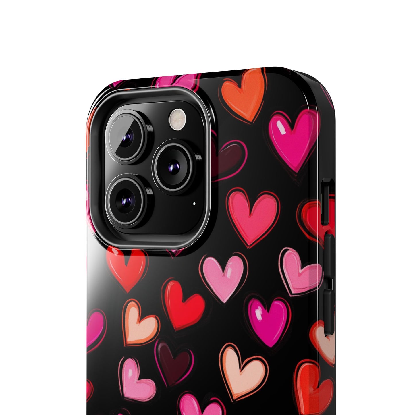 Love is in the Air | Colorful Hearts on Black Phone Case