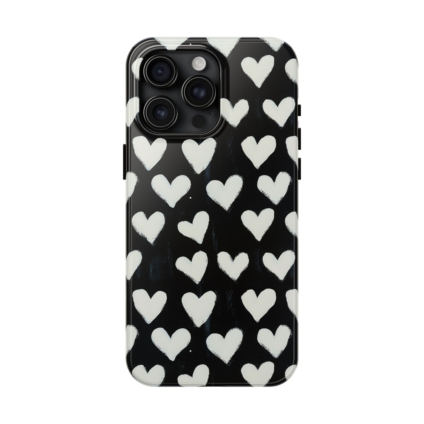 Love is in the Air | White Hearts on Black Phone Case