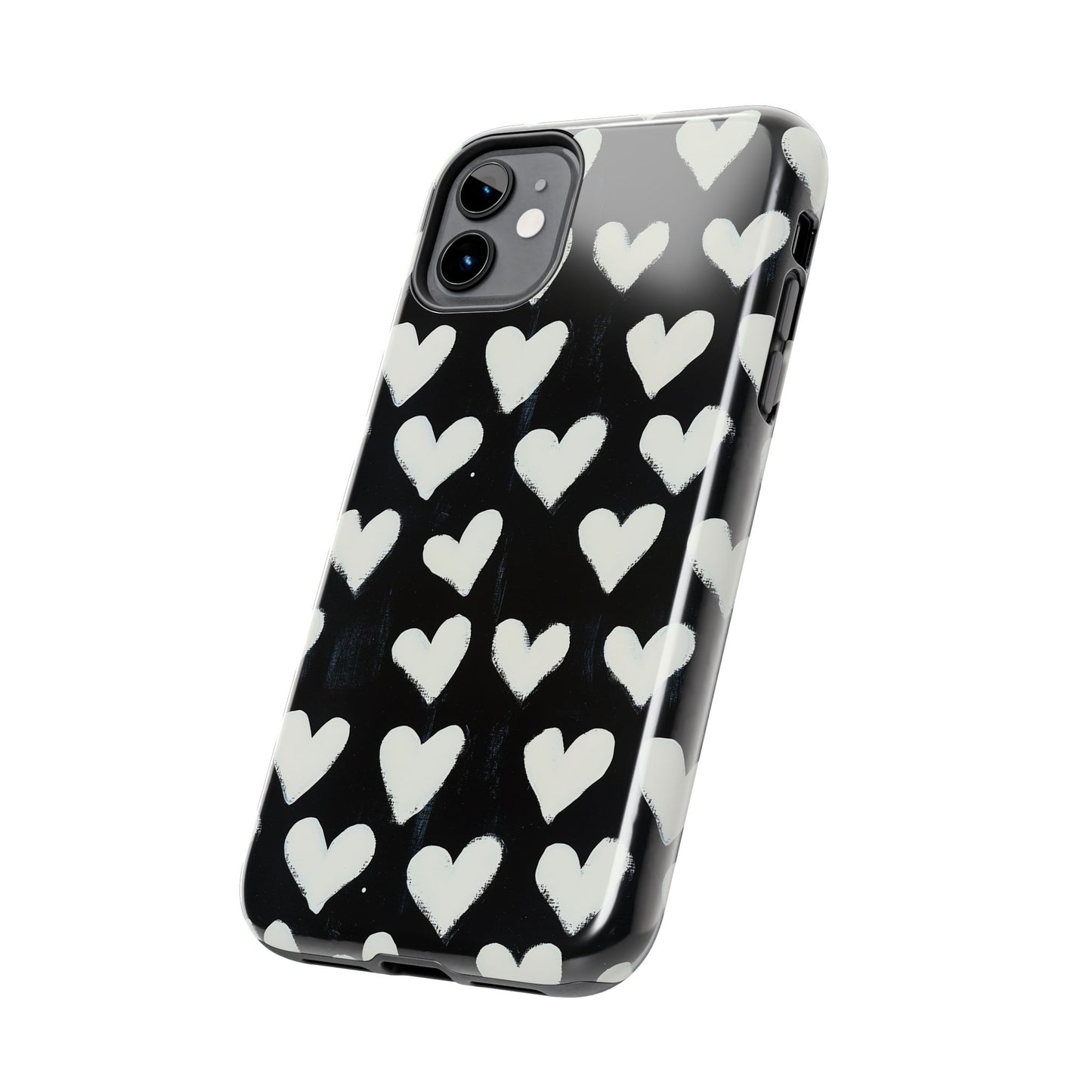 Love is in the Air | White Hearts on Black Phone Case