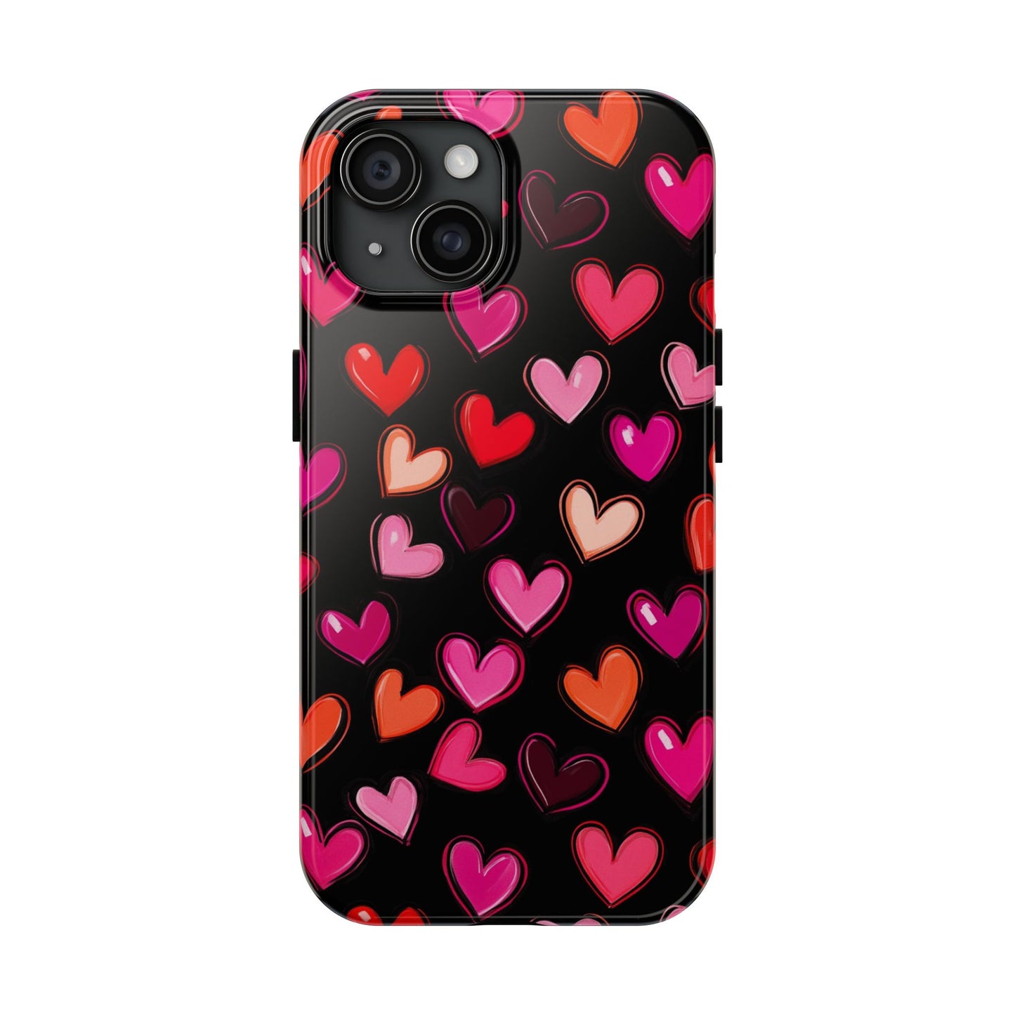 Love is in the Air | Colorful Hearts on Black Phone Case