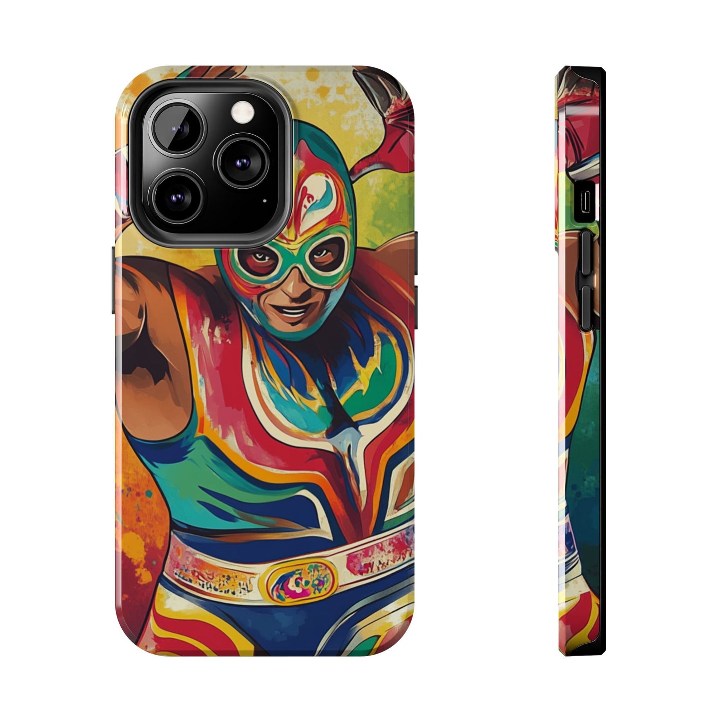 Colorful Lucha Libre Wrestler Tough Phone Case - Protective Phone Cover, Fun Wrestling Fan Gift, Vibrant Masked Wrestler Phone