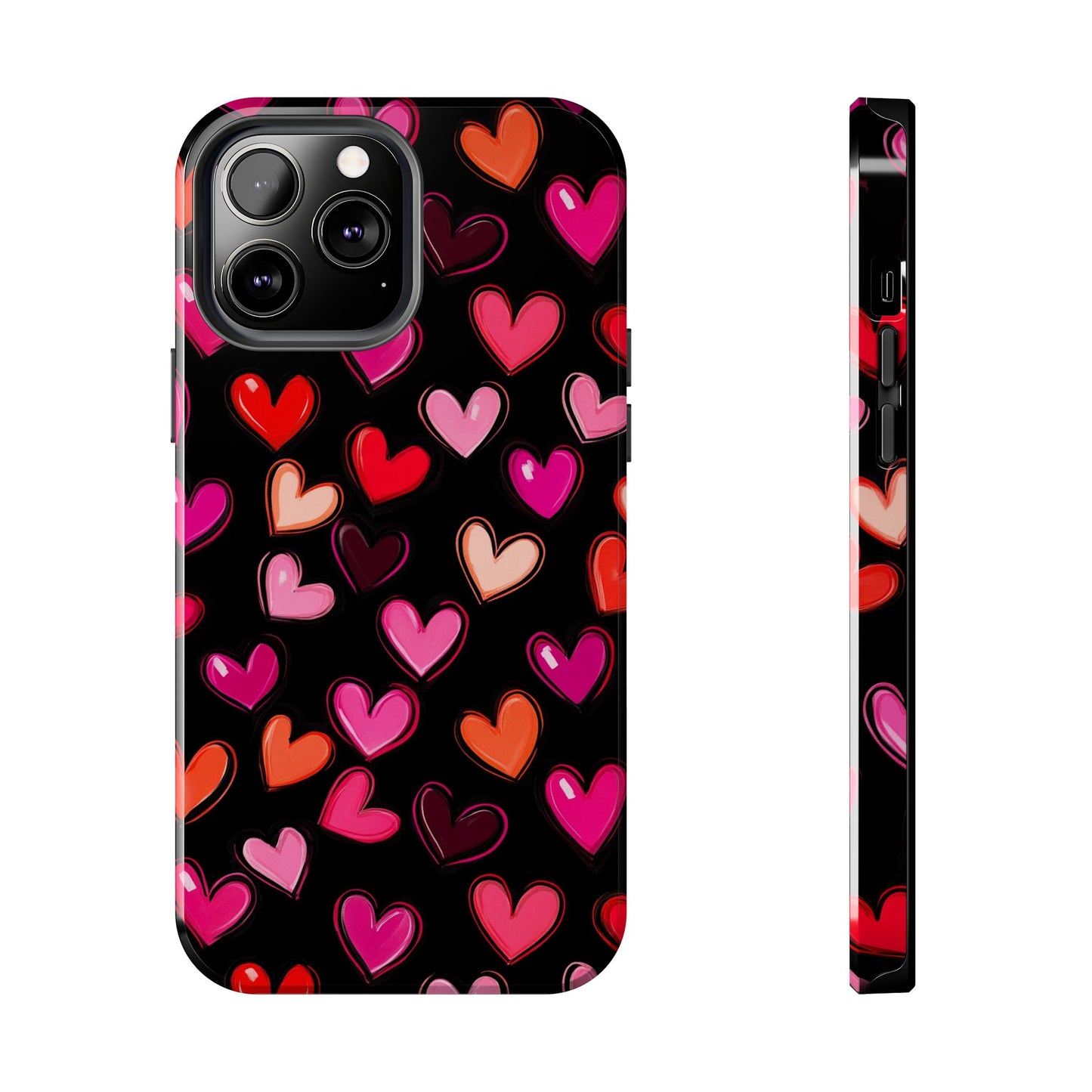 Love is in the Air | Colorful Hearts on Black Phone Case