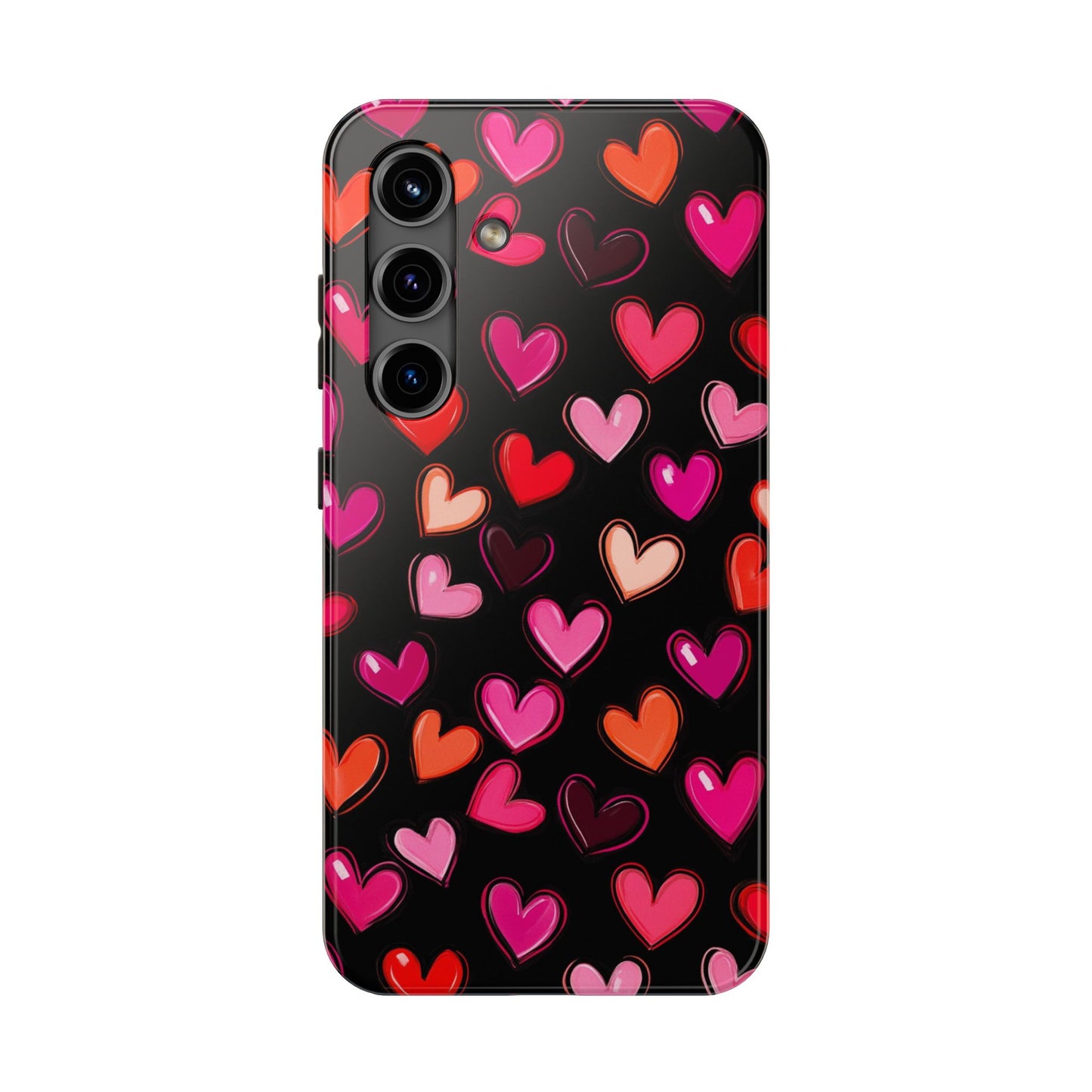 Love is in the Air | Colorful Hearts on Black Phone Case