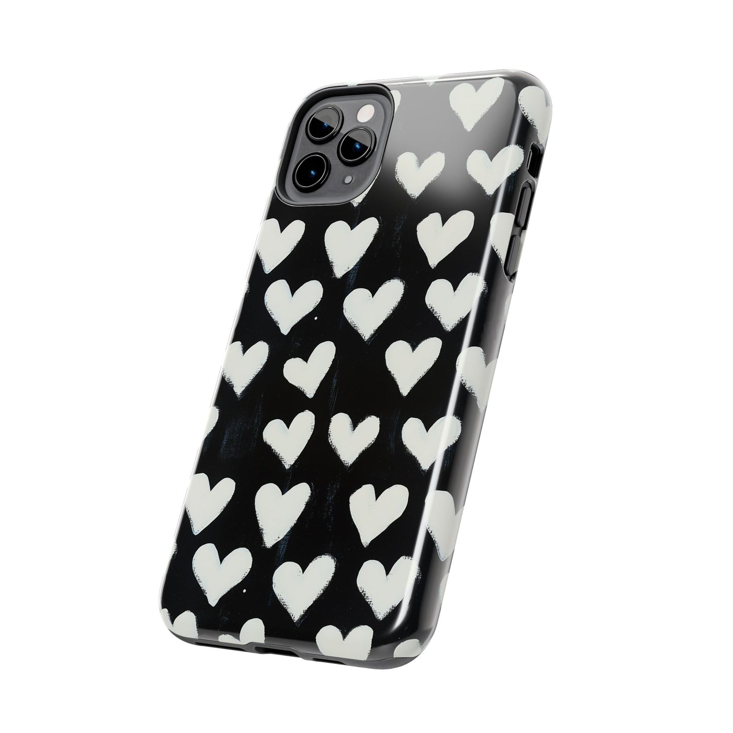 Love is in the Air | White Hearts on Black Phone Case