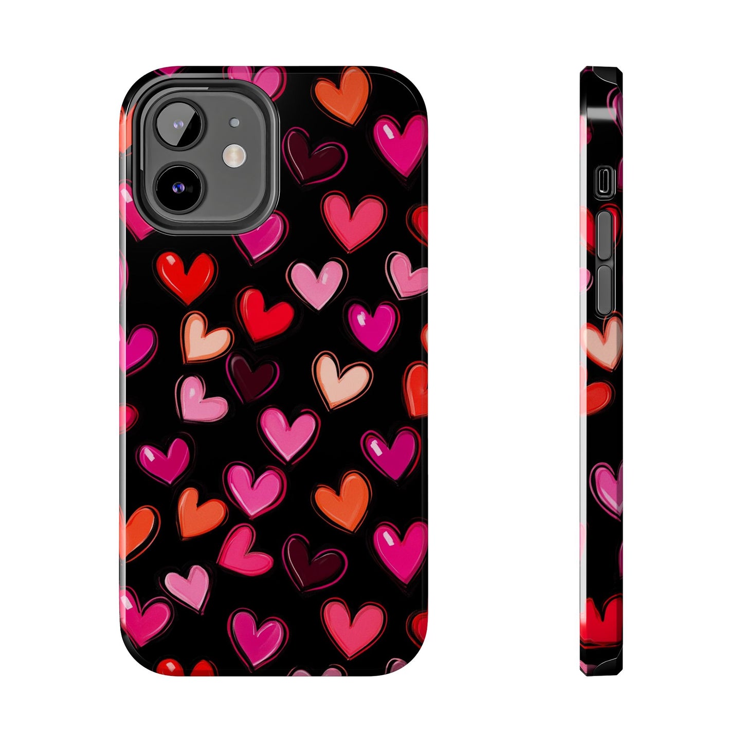 Love is in the Air | Colorful Hearts on Black Phone Case
