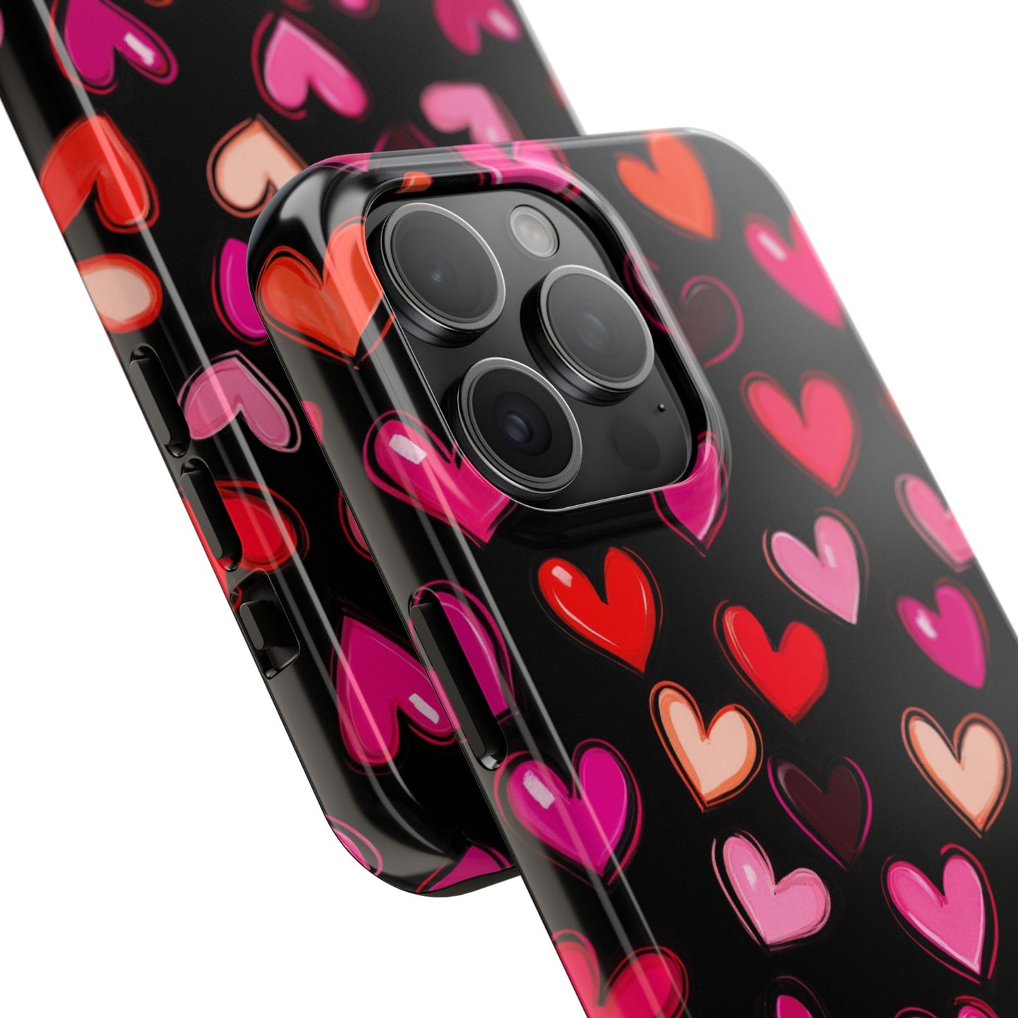 Love is in the Air | Colorful Hearts on Black Phone Case