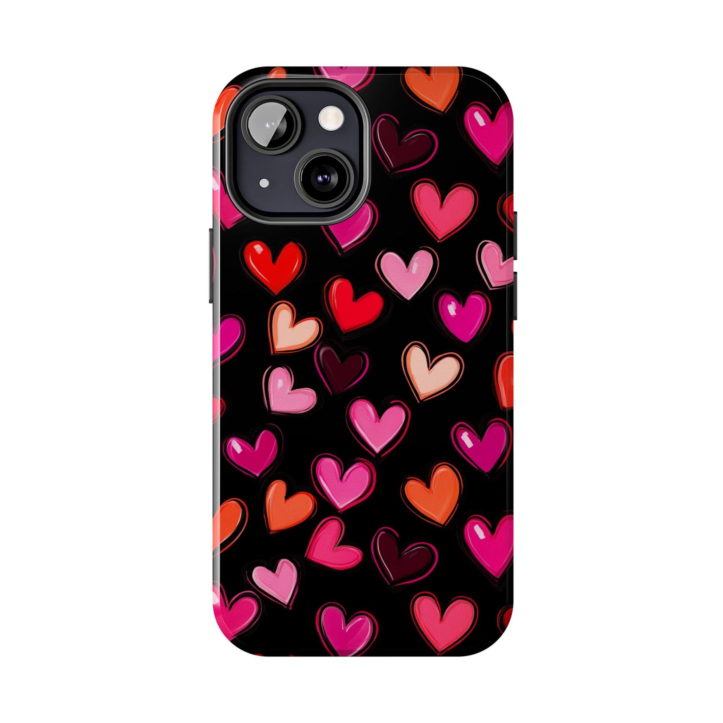 Love is in the Air | Colorful Hearts on Black Phone Case