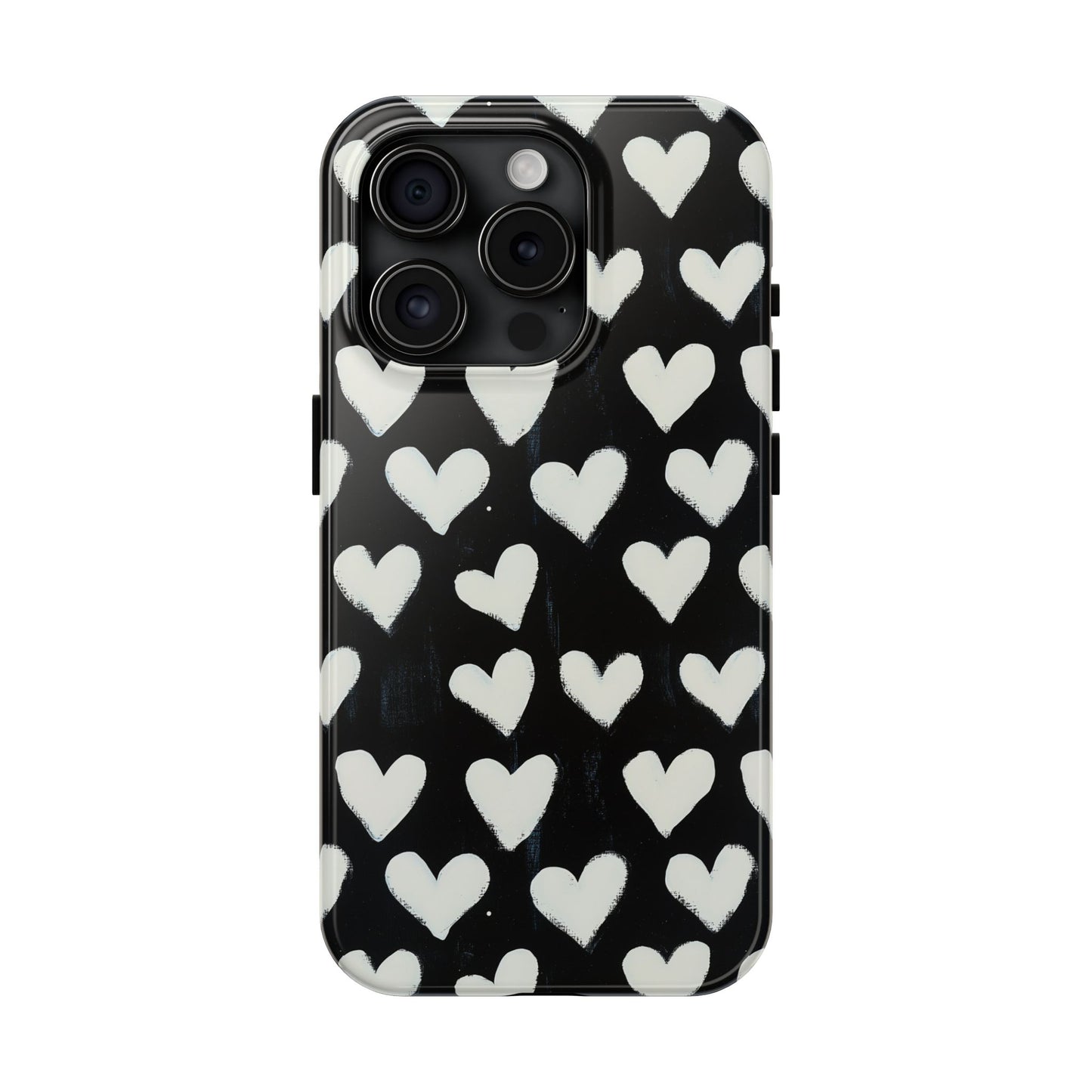 Love is in the Air | White Hearts on Black Phone Case