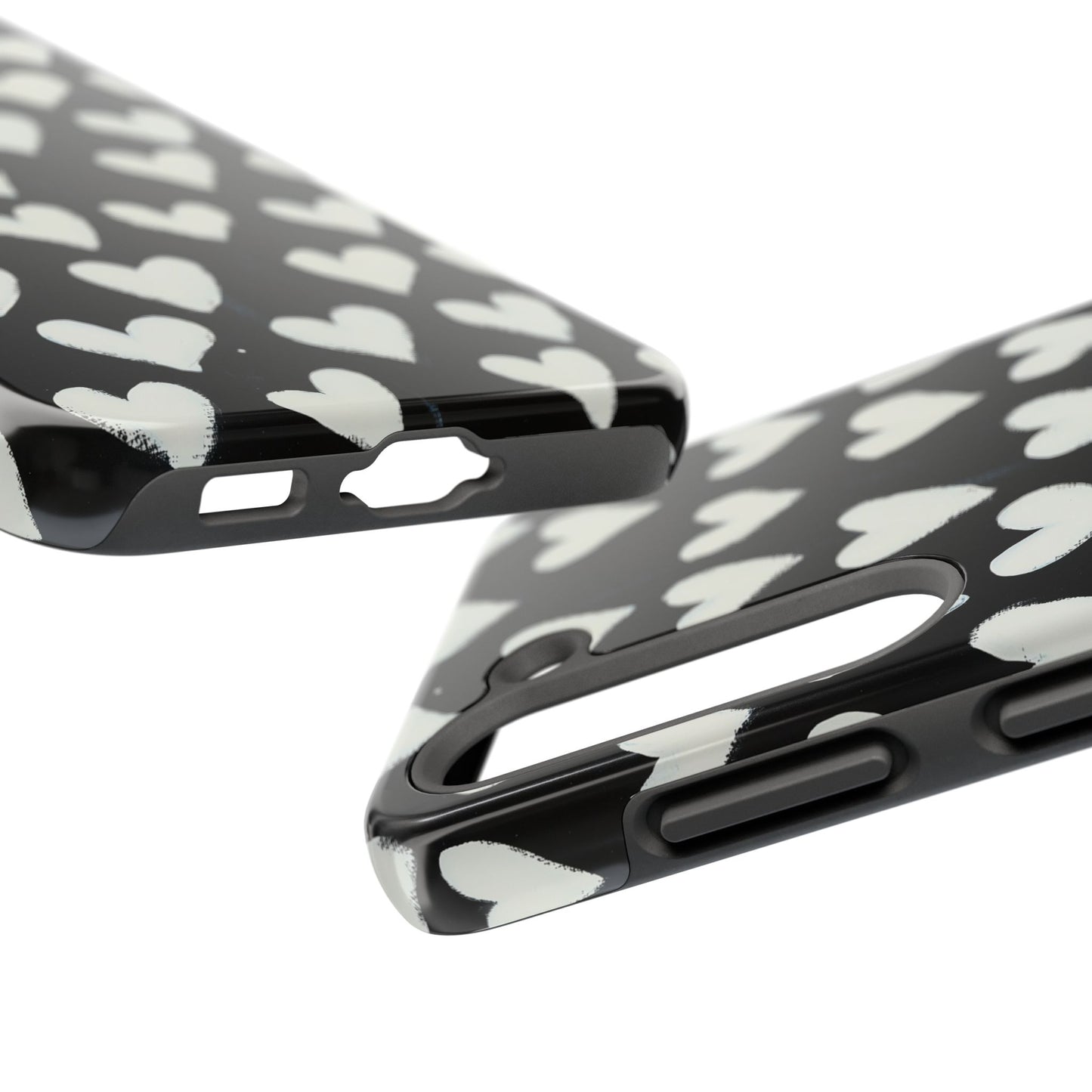 Love is in the Air | White Hearts on Black Phone Case