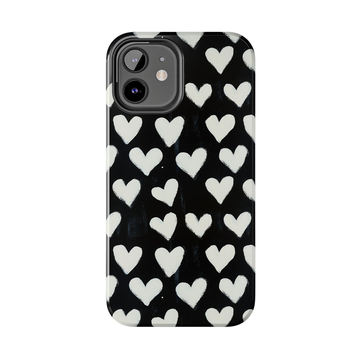 Love is in the Air | White Hearts on Black Phone Case