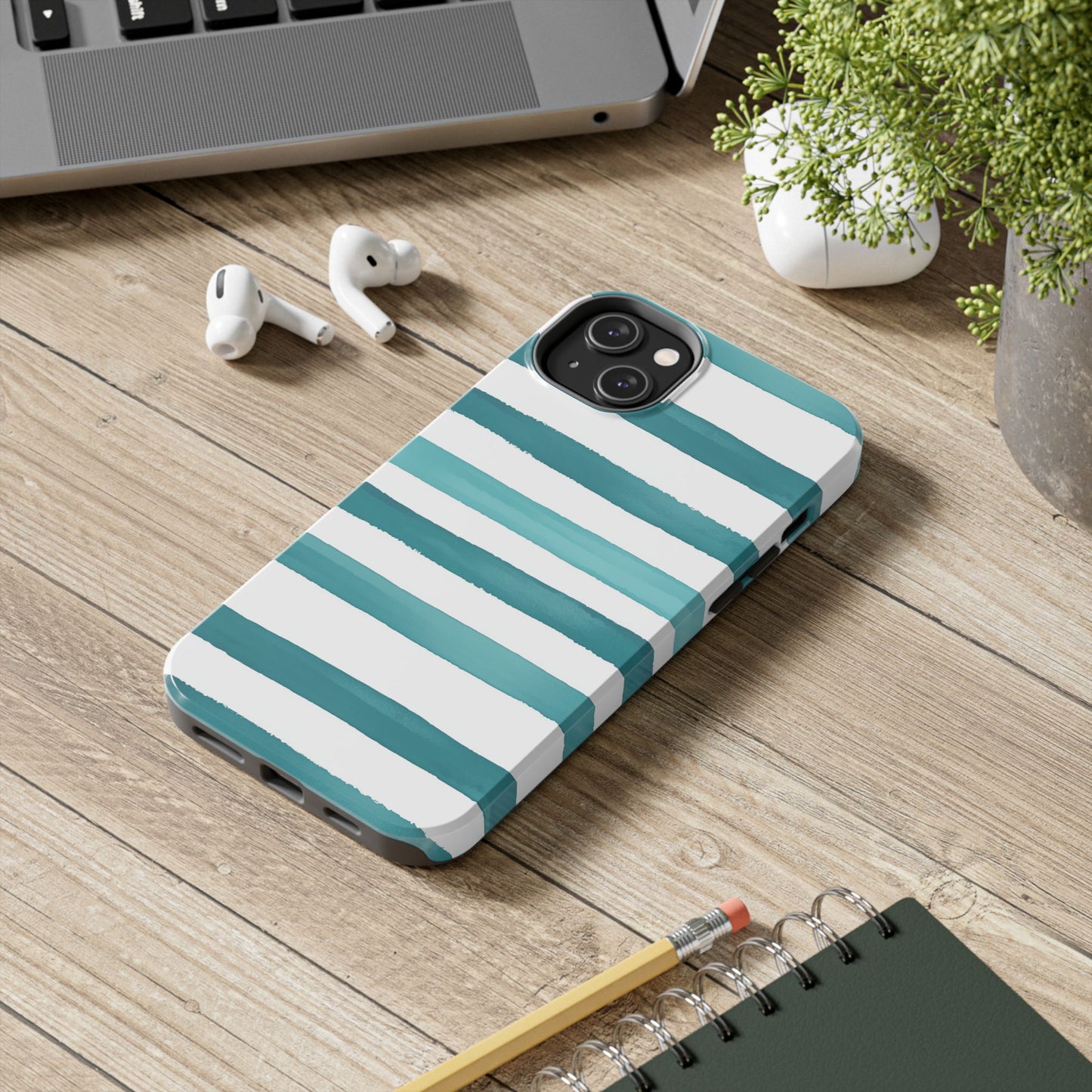 Vibrant Lines | Teal Ocean Striped Tough Phone Case