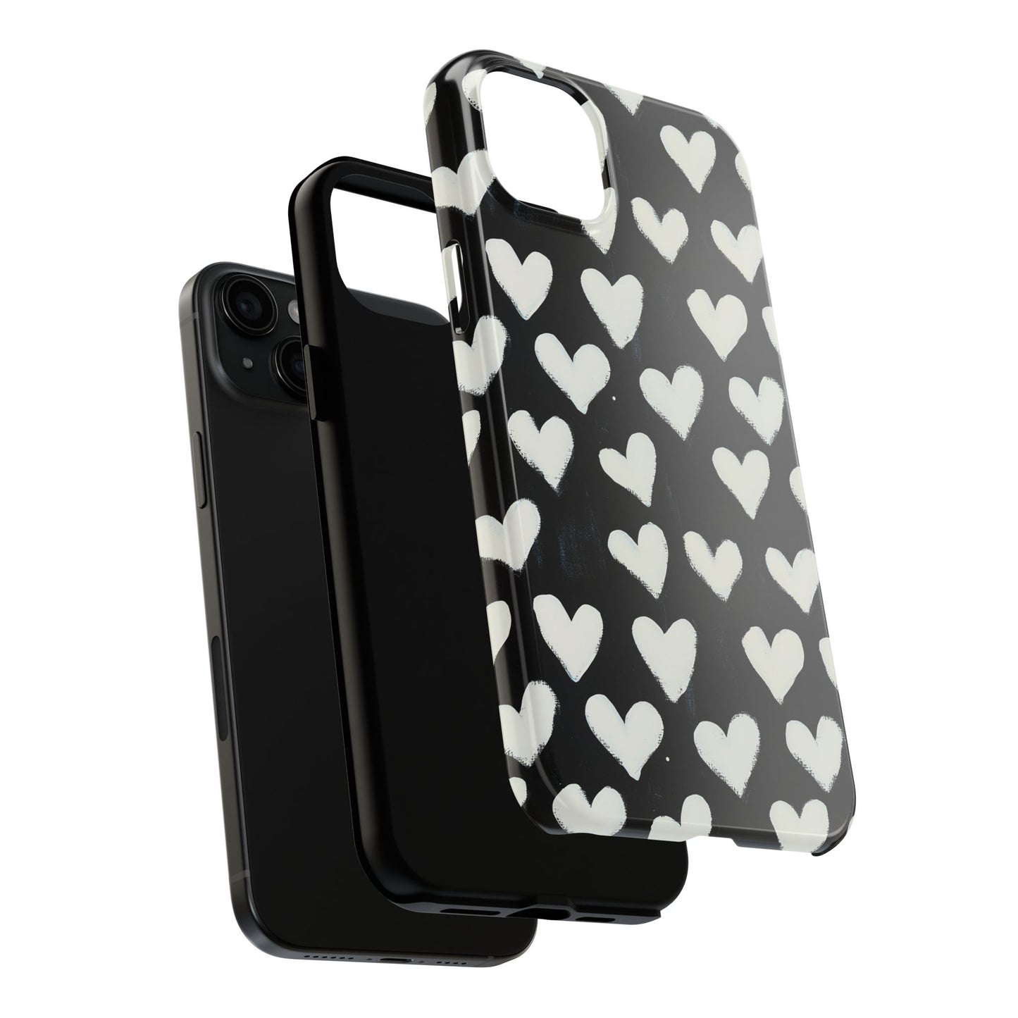 Love is in the Air | White Hearts on Black Phone Case