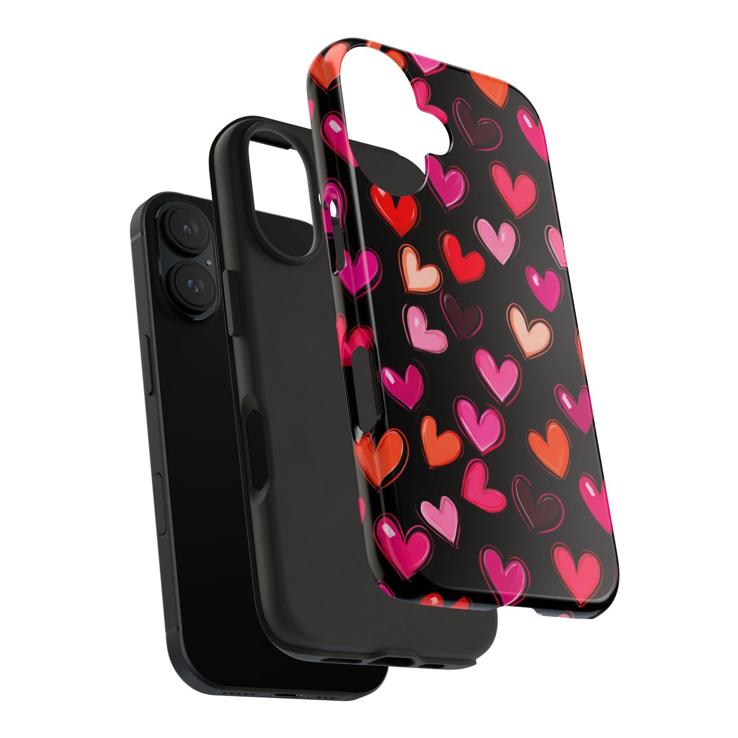 Love is in the Air | Colorful Hearts on Black Phone Case