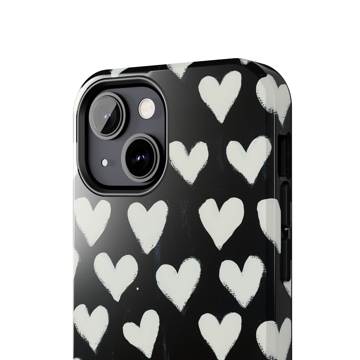 Love is in the Air | White Hearts on Black Phone Case