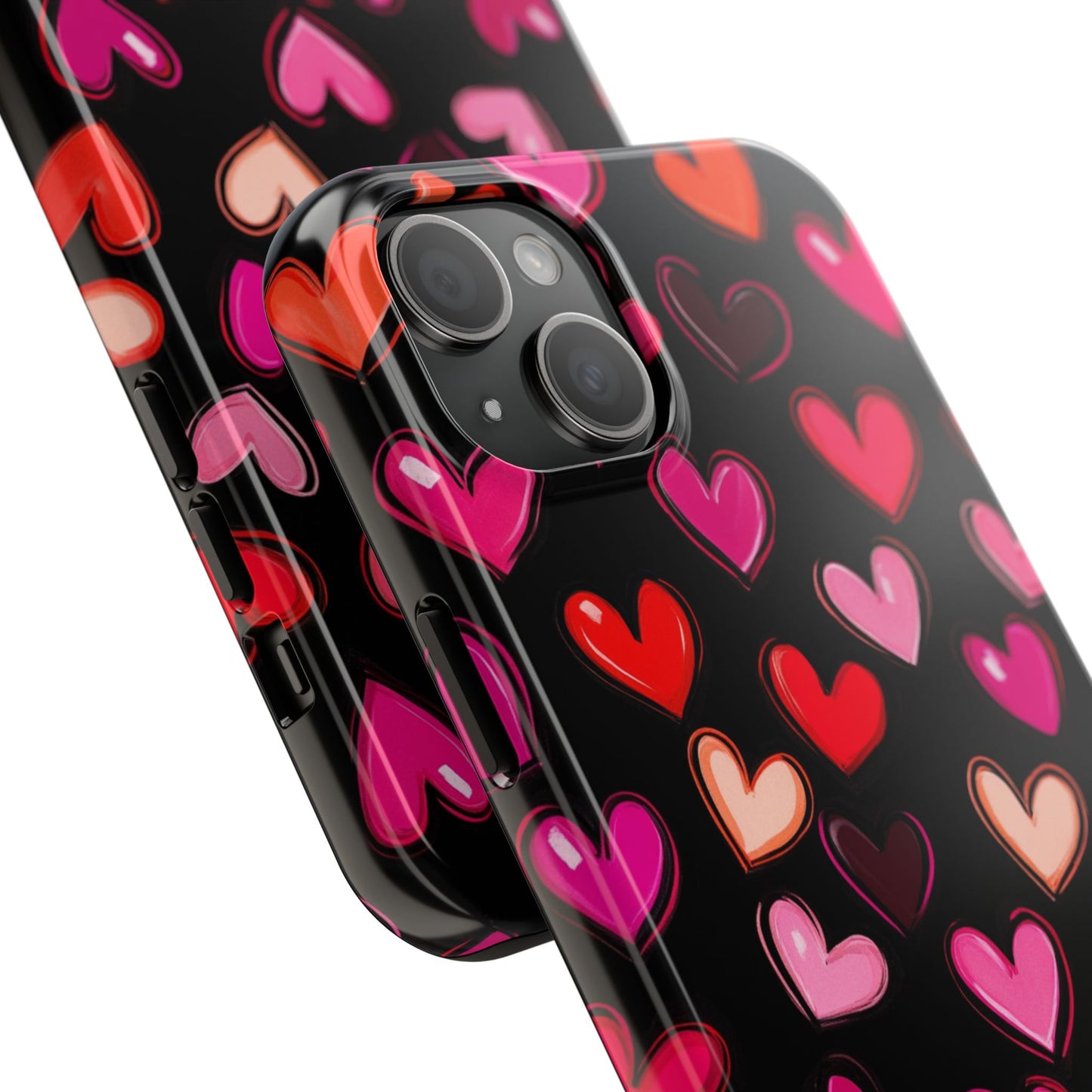 Love is in the Air | Colorful Hearts on Black Phone Case