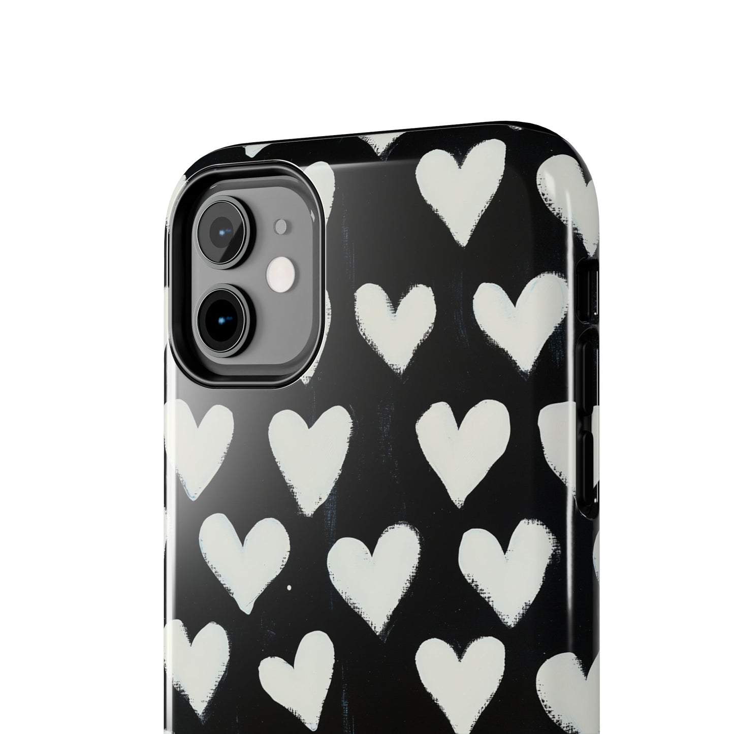 Love is in the Air | White Hearts on Black Phone Case