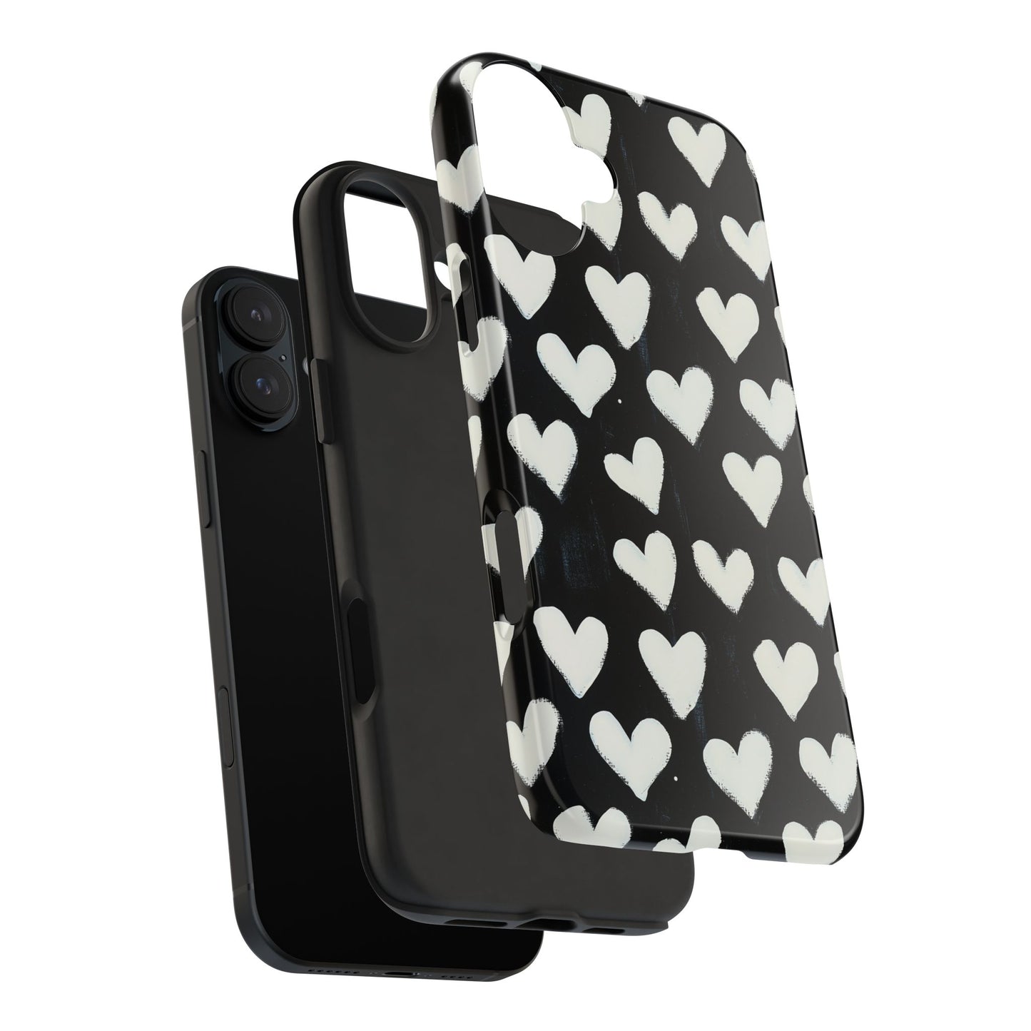 Love is in the Air | White Hearts on Black Phone Case