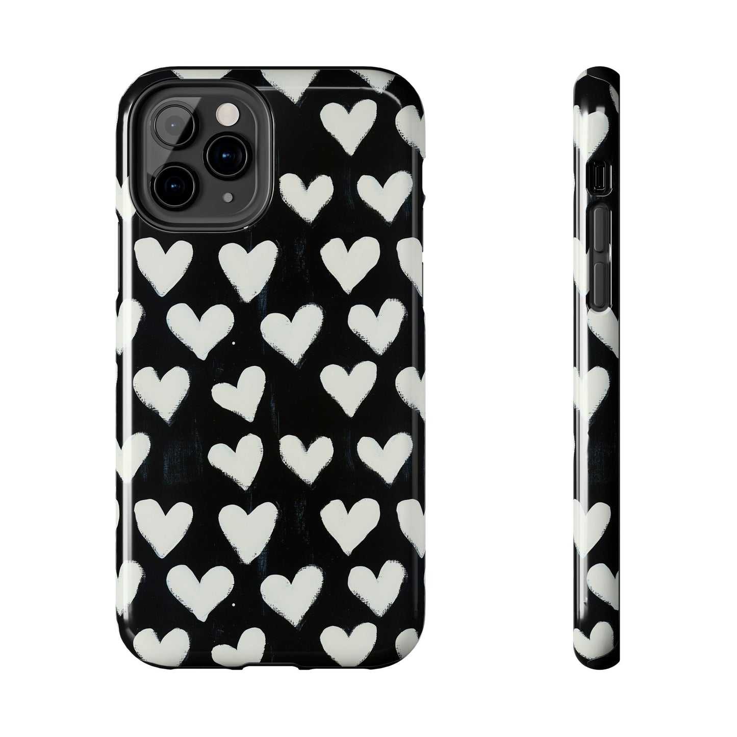 Love is in the Air | White Hearts on Black Phone Case