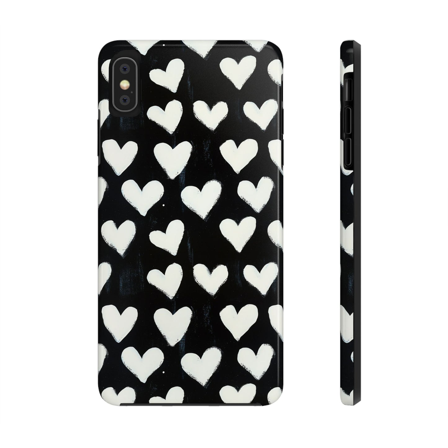 Love is in the Air | White Hearts on Black Phone Case