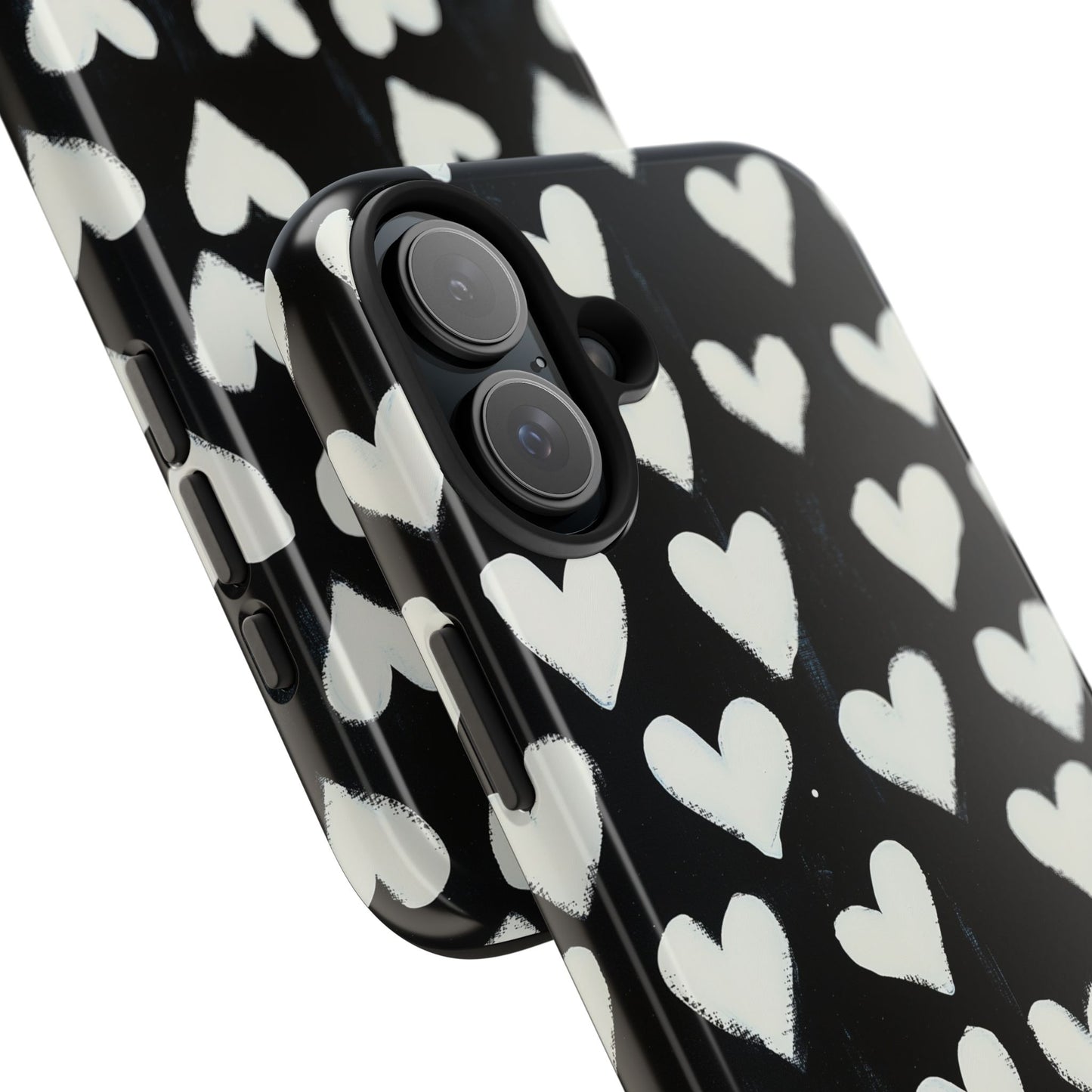 Love is in the Air | White Hearts on Black Phone Case