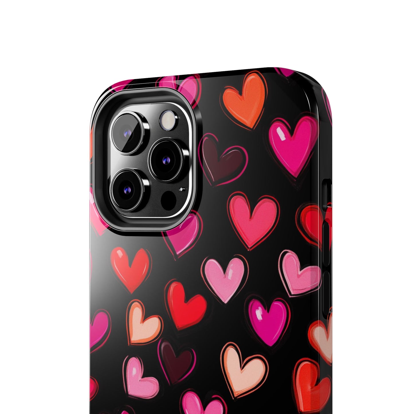 Love is in the Air | Colorful Hearts on Black Phone Case
