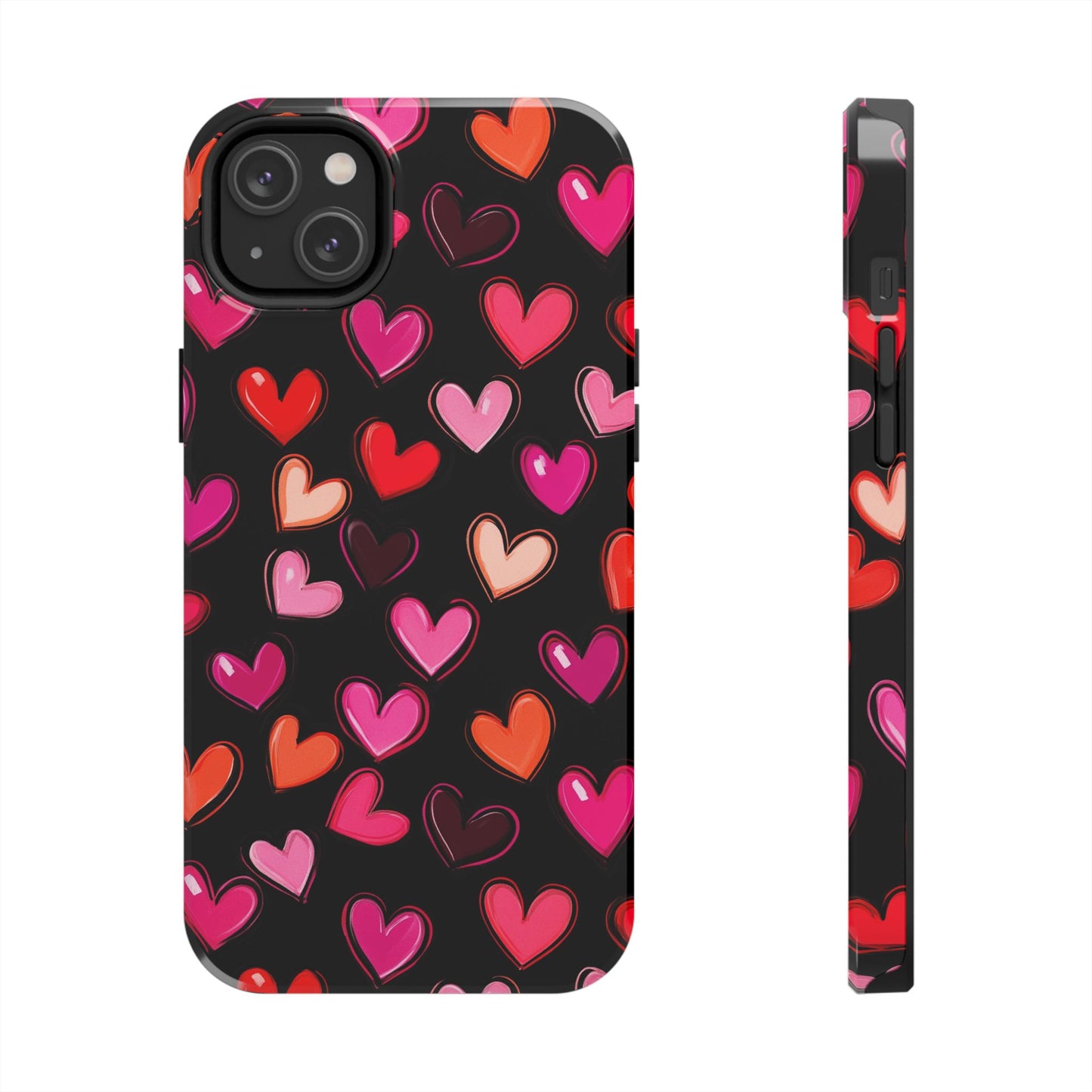 Love is in the Air | Colorful Hearts on Black Phone Case