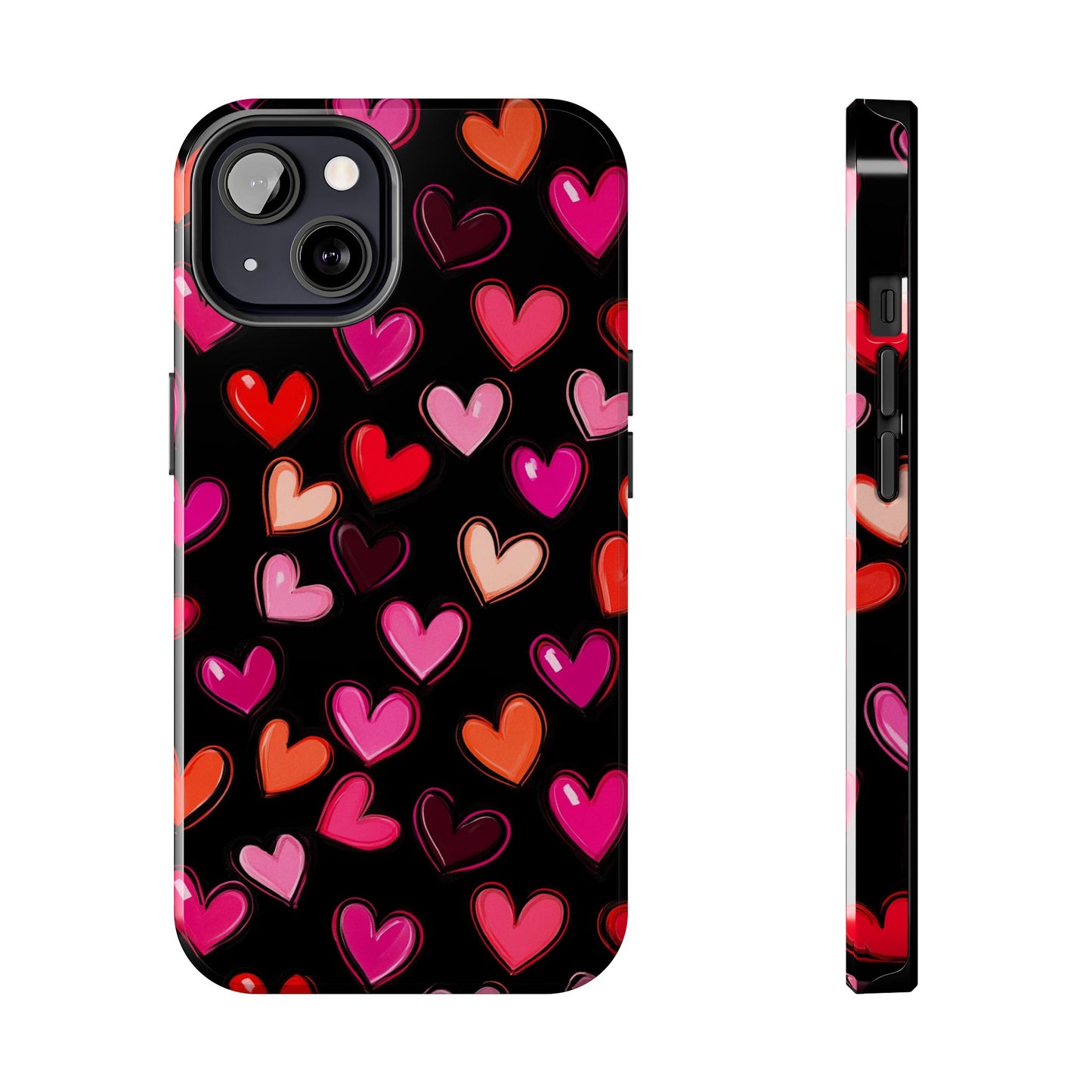 Love is in the Air | Colorful Hearts on Black Phone Case