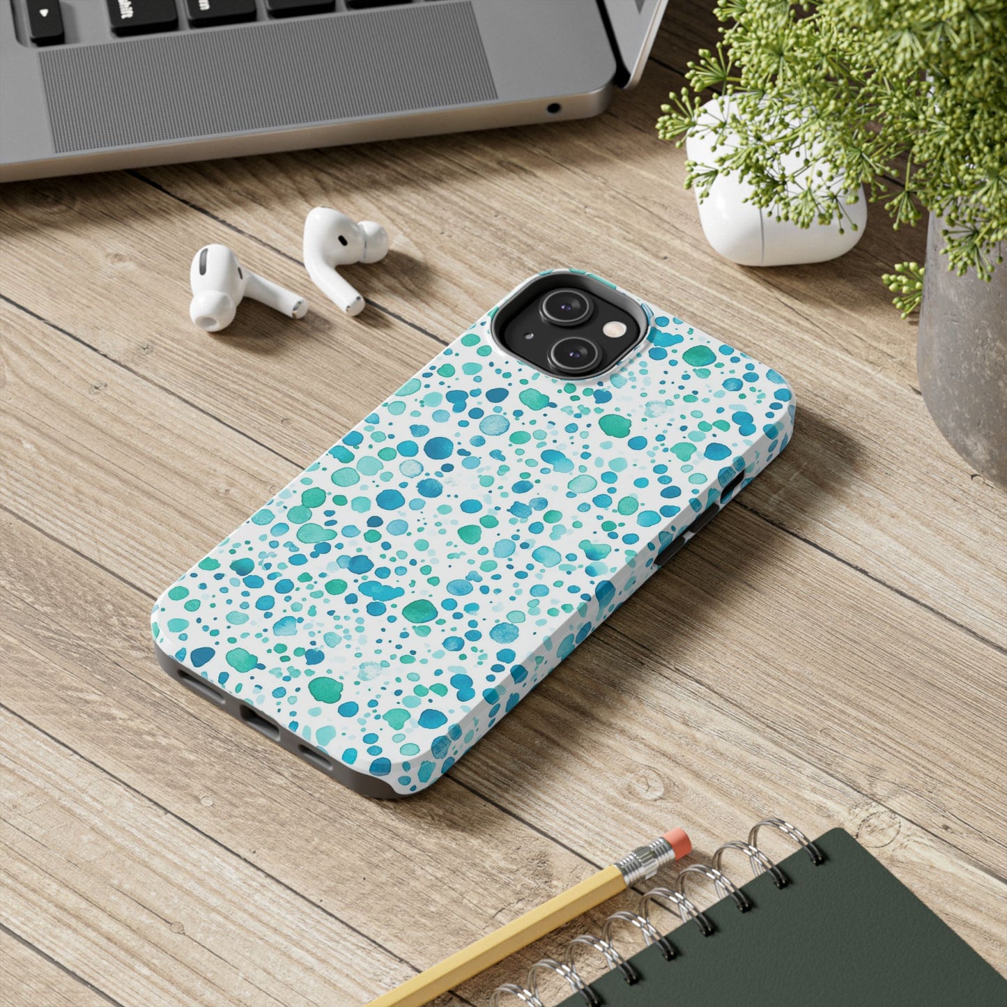 Trendy Spots | Aqua Watercolor Polka Dots Phone Case
