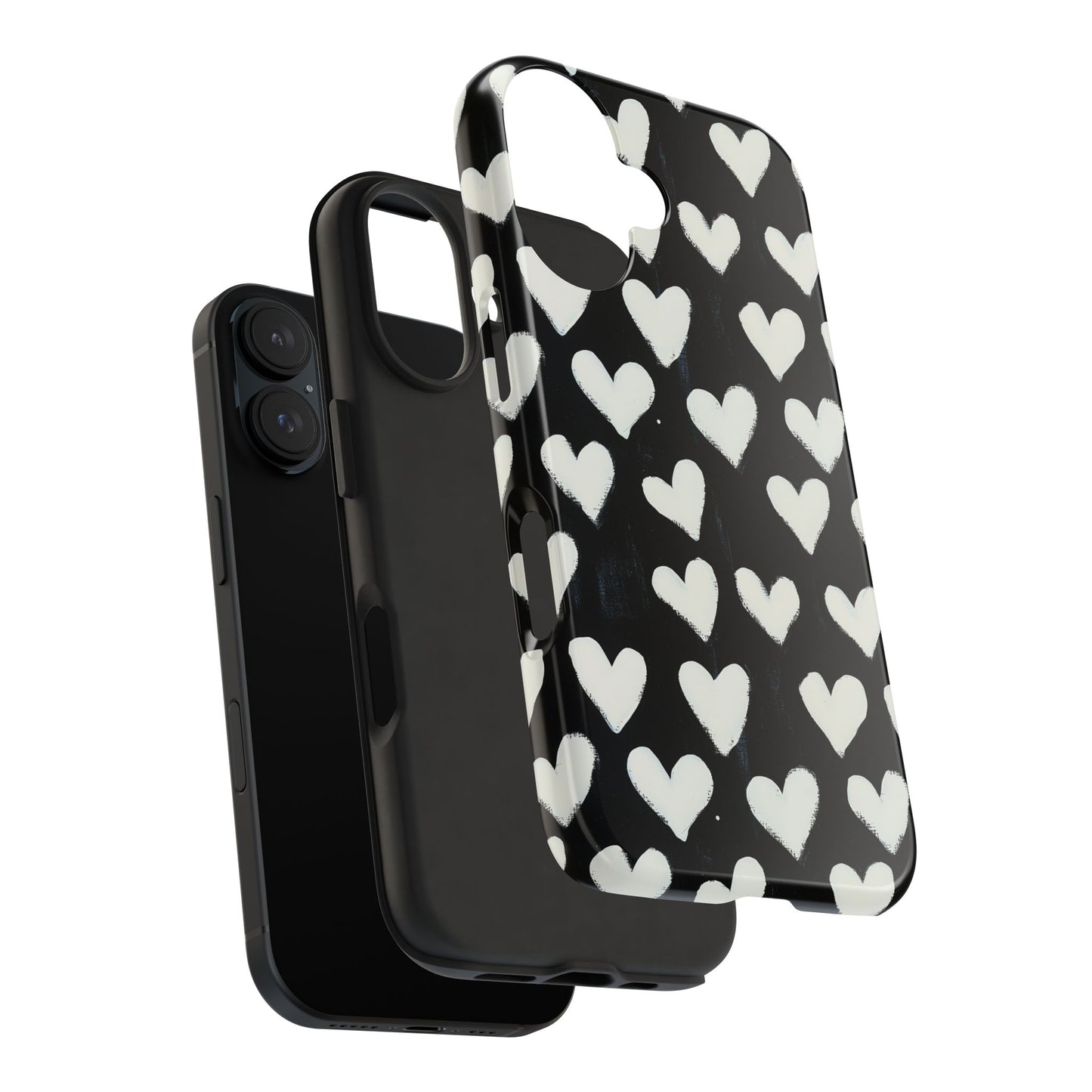 Love is in the Air | White Hearts on Black Phone Case