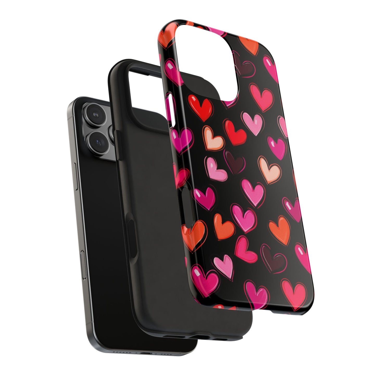 Love is in the Air | Colorful Hearts on Black Phone Case