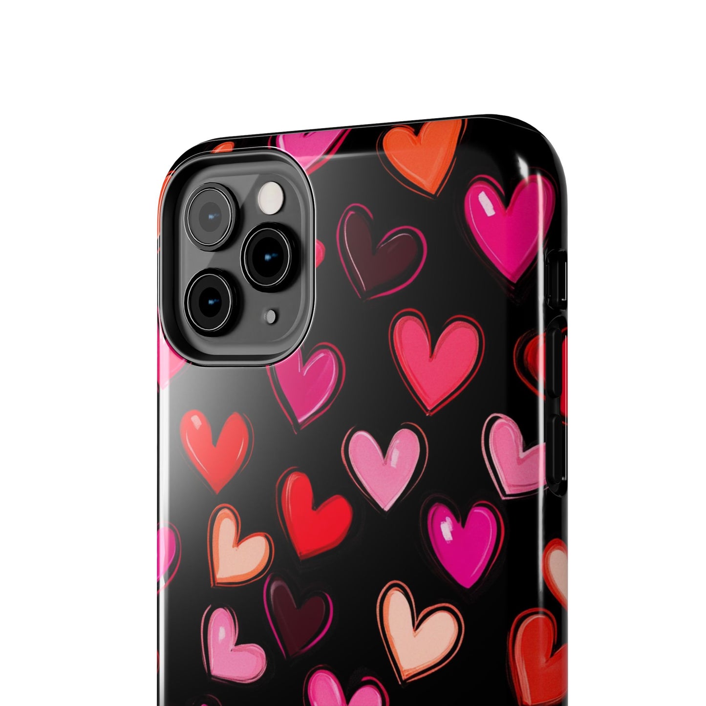 Love is in the Air | Colorful Hearts on Black Phone Case