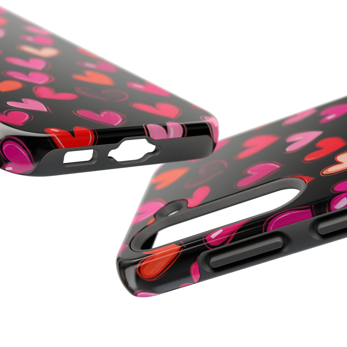Love is in the Air | Colorful Hearts on Black Phone Case