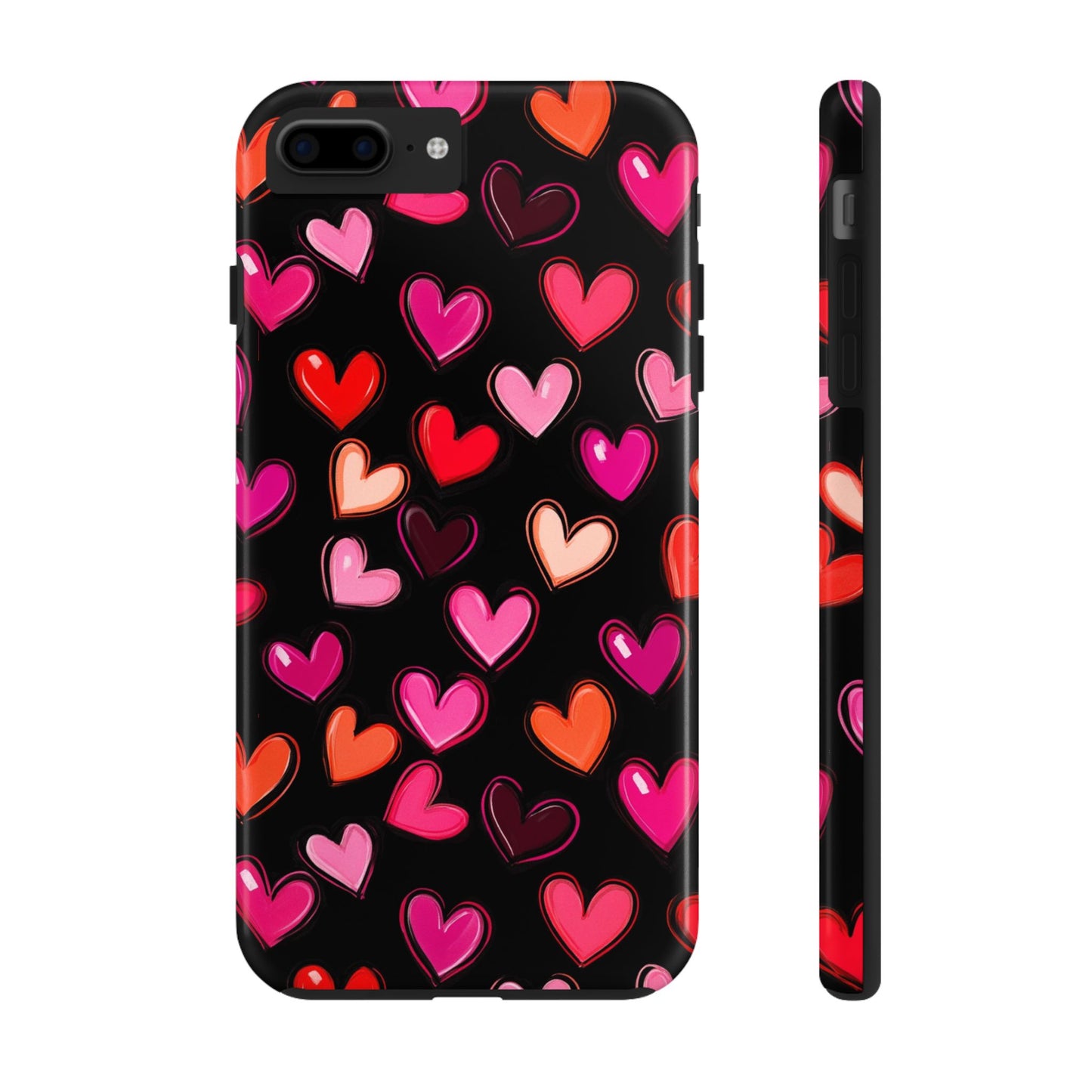 Love is in the Air | Colorful Hearts on Black Phone Case
