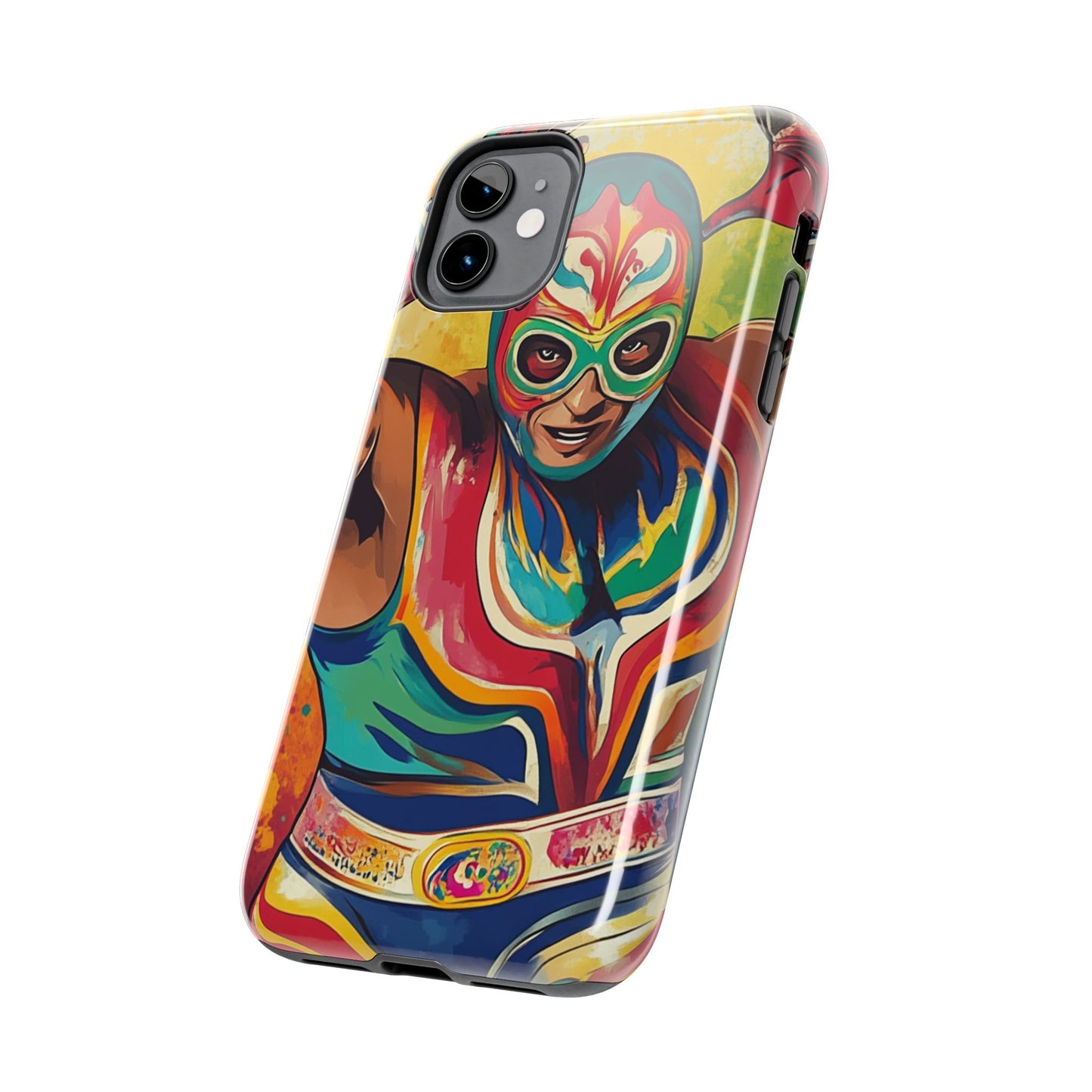 Colorful Lucha Libre Wrestler Tough Phone Case - Protective Phone Cover, Fun Wrestling Fan Gift, Vibrant Masked Wrestler Phone