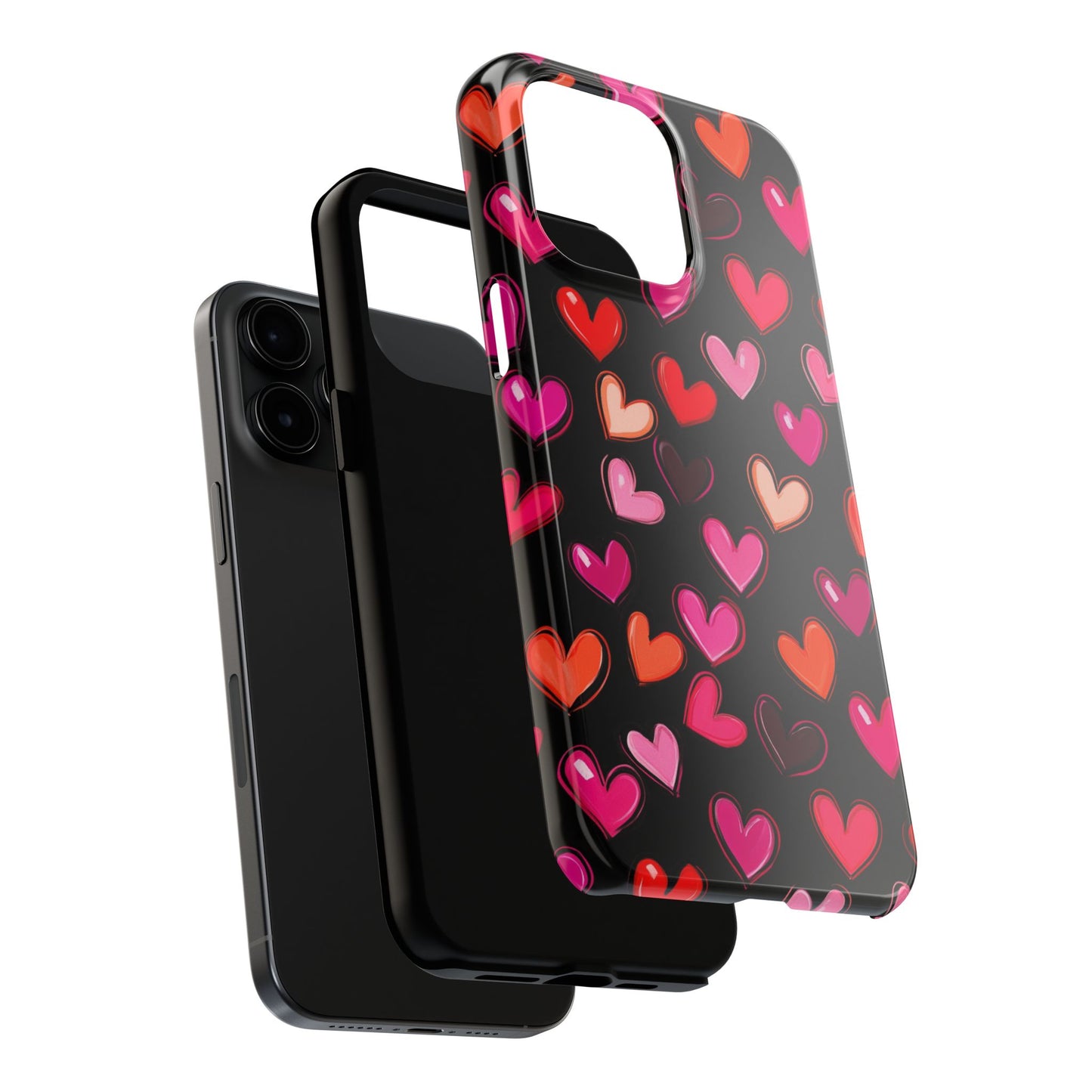 Love is in the Air | Colorful Hearts on Black Phone Case