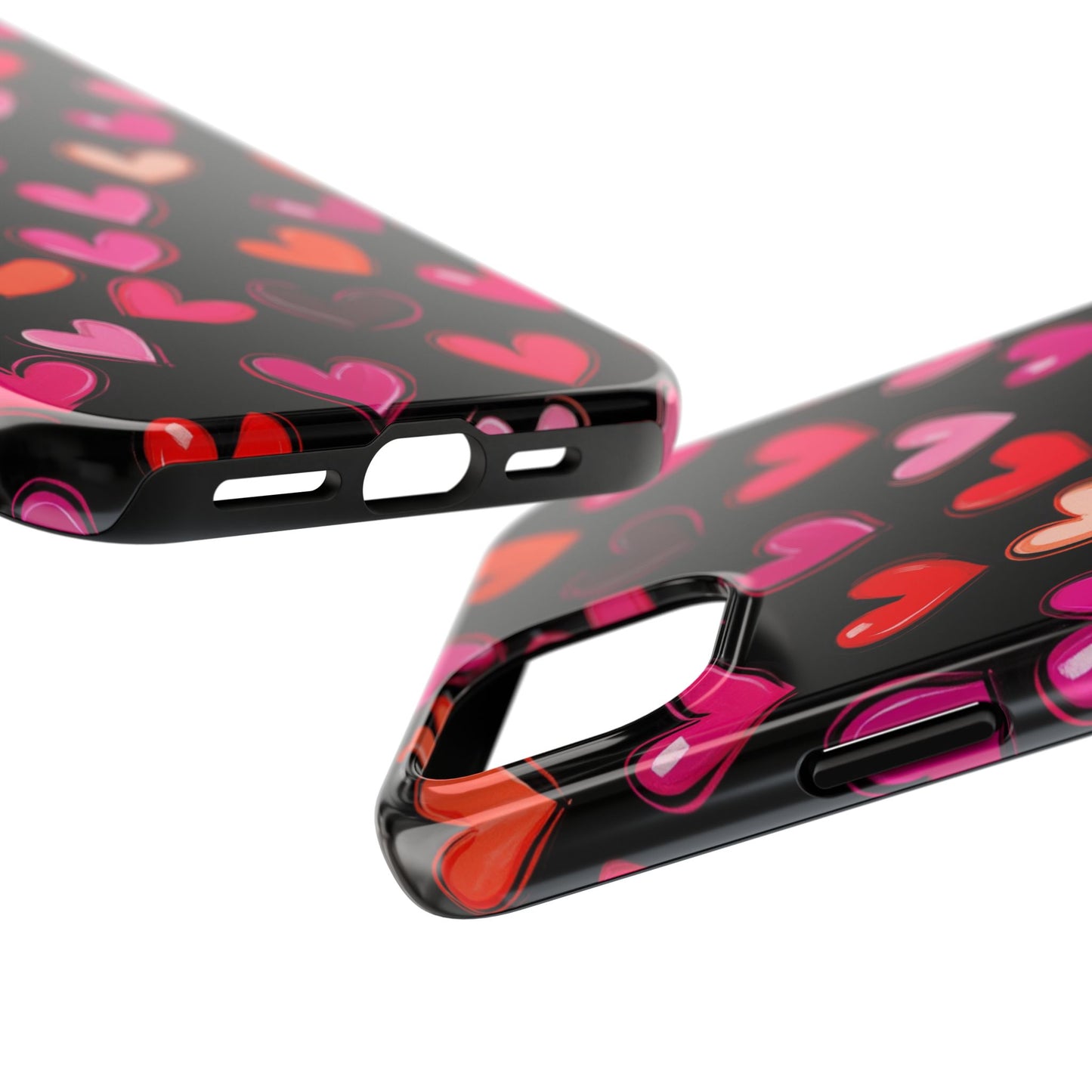 Love is in the Air | Colorful Hearts on Black Phone Case
