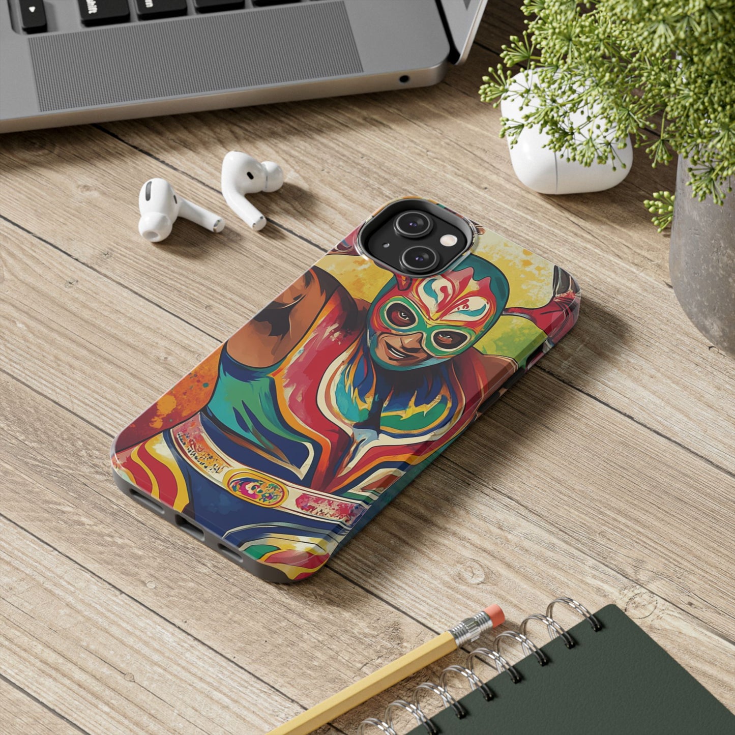 Colorful Lucha Libre Wrestler Tough Phone Case - Protective Phone Cover, Fun Wrestling Fan Gift, Vibrant Masked Wrestler Phone