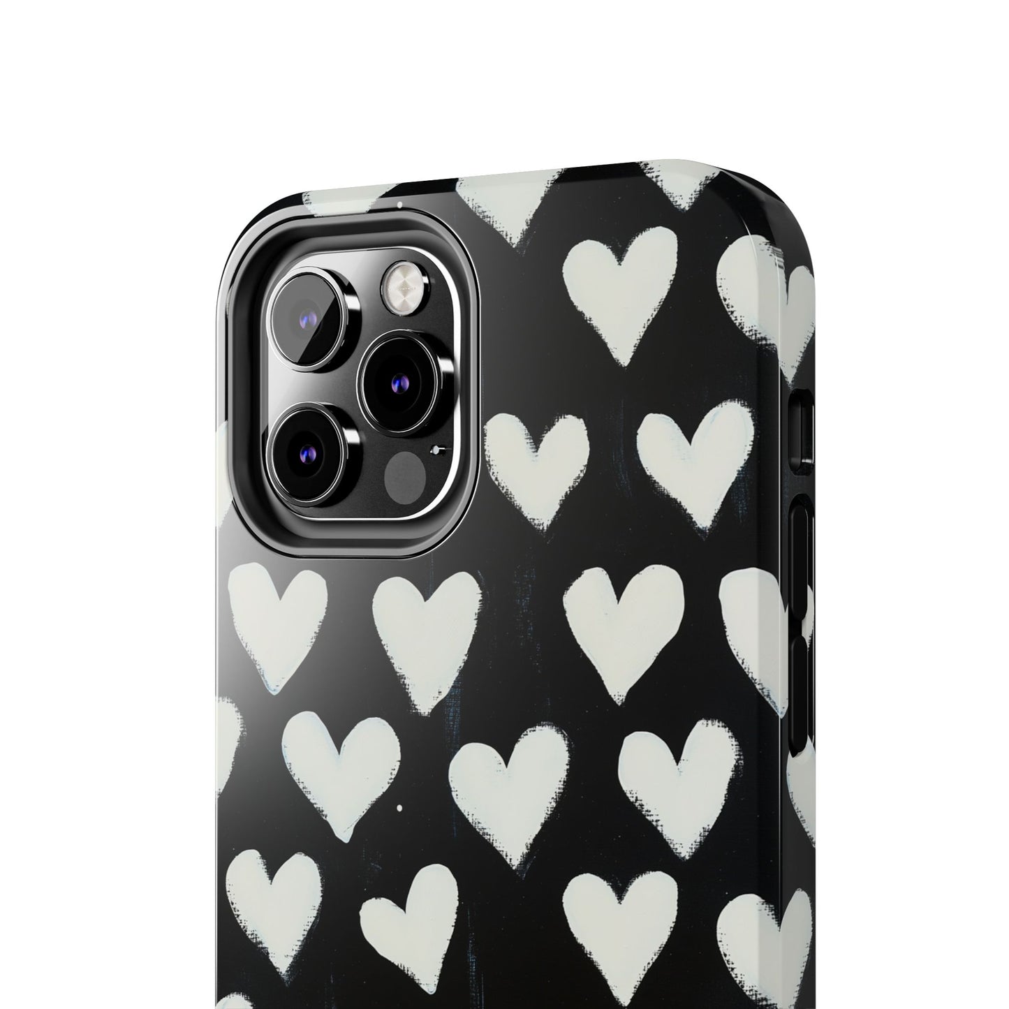 Love is in the Air | White Hearts on Black Phone Case