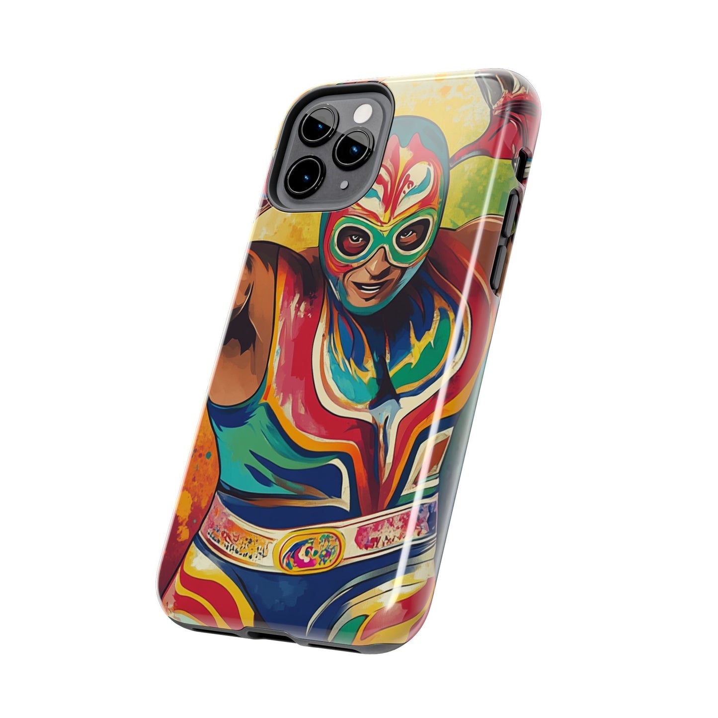 Colorful Lucha Libre Wrestler Tough Phone Case - Protective Phone Cover, Fun Wrestling Fan Gift, Vibrant Masked Wrestler Phone