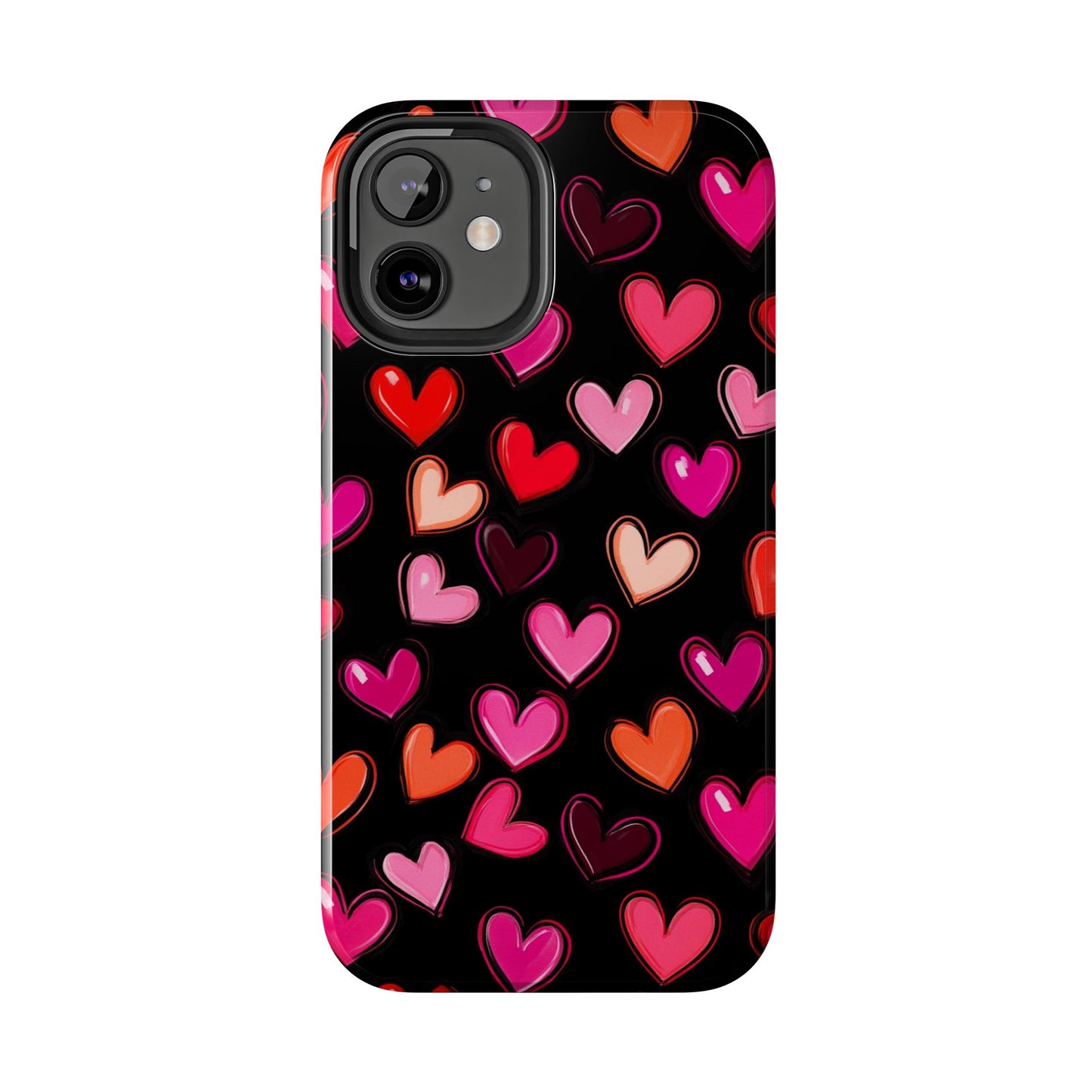 Love is in the Air | Colorful Hearts on Black Phone Case