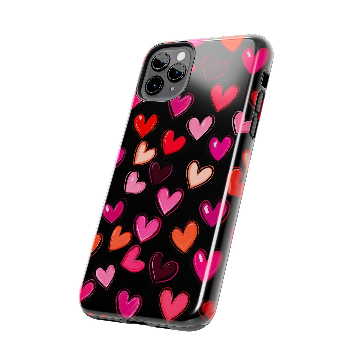 Love is in the Air | Colorful Hearts on Black Phone Case