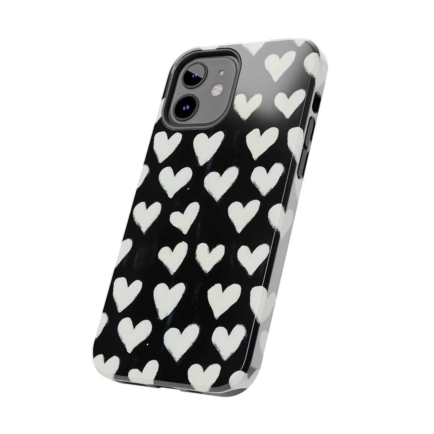 Love is in the Air | White Hearts on Black Phone Case