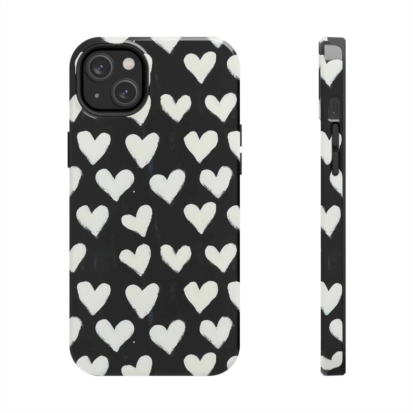 Love is in the Air | White Hearts on Black Phone Case