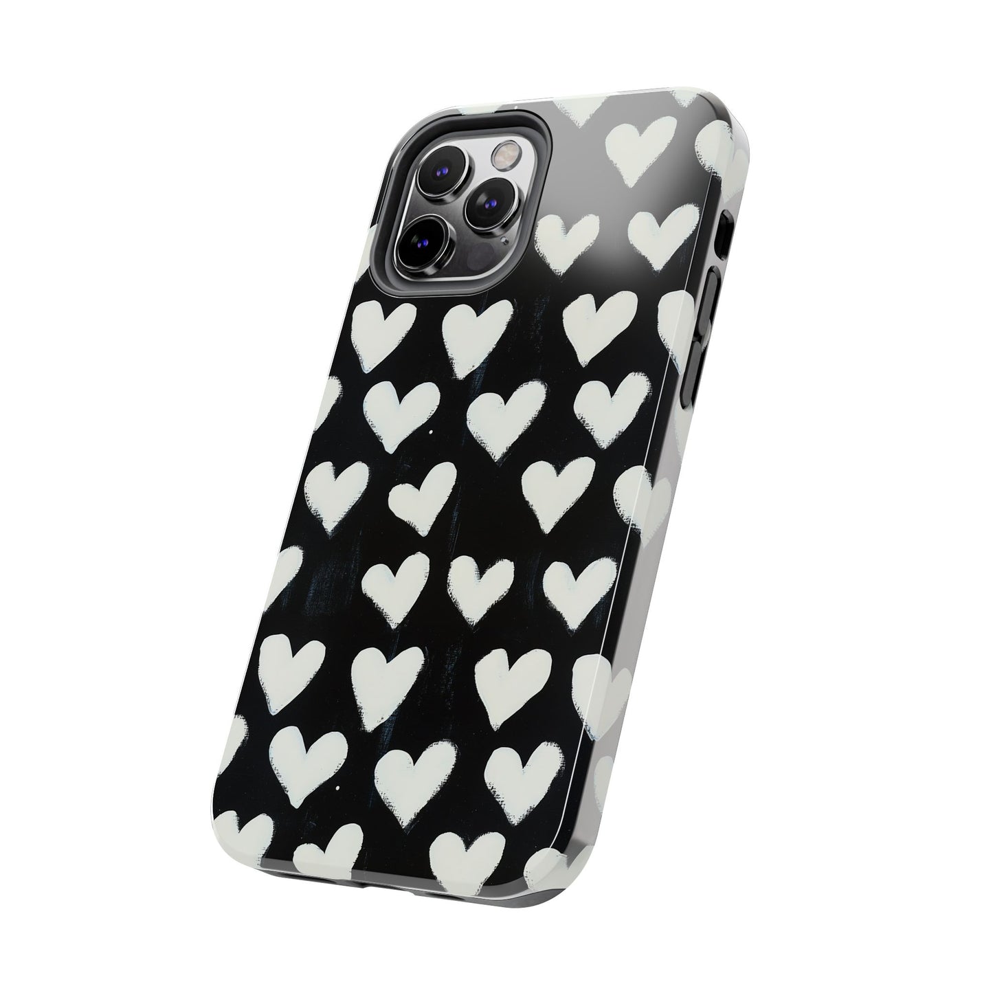 Love is in the Air | White Hearts on Black Phone Case