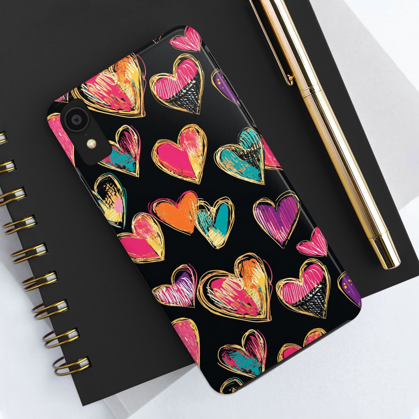 Love is in the Air | Colorful Chalk Hearts Design Phone Case