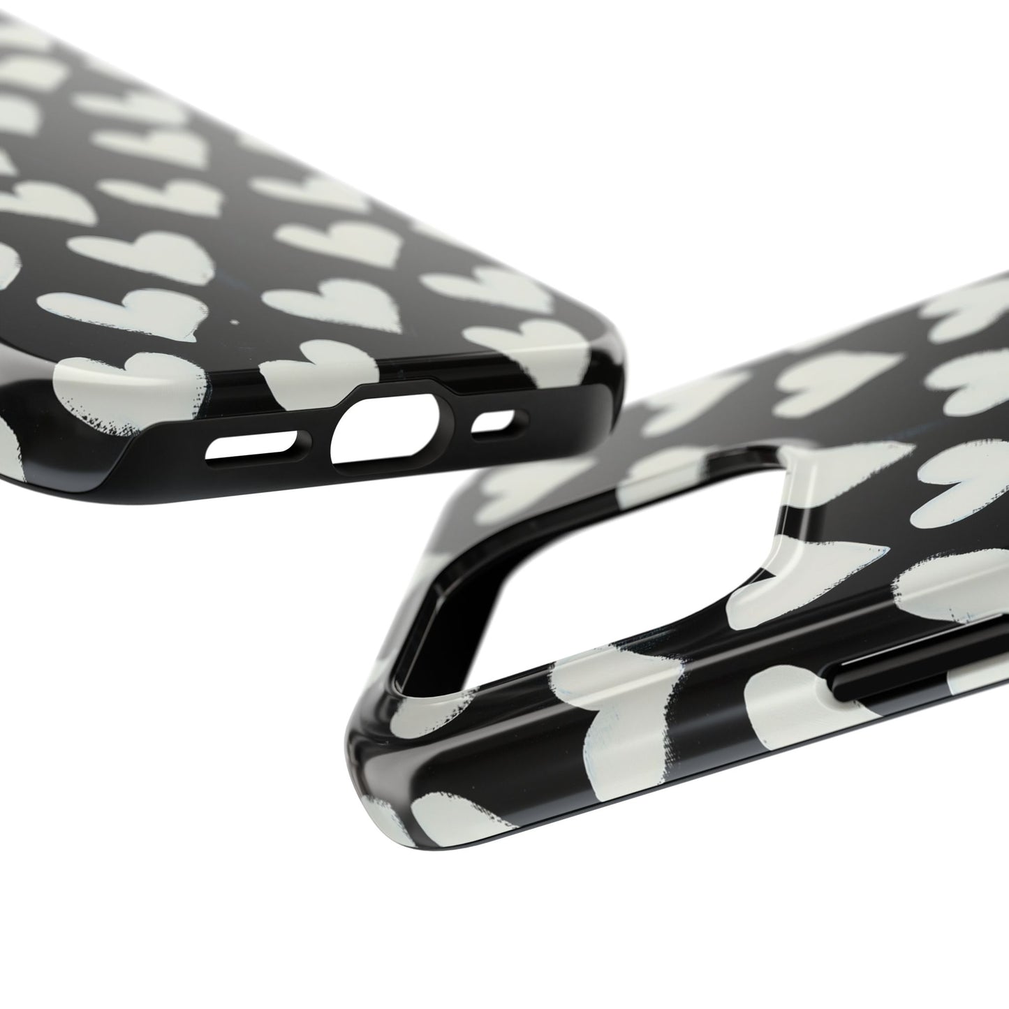 Love is in the Air | White Hearts on Black Phone Case