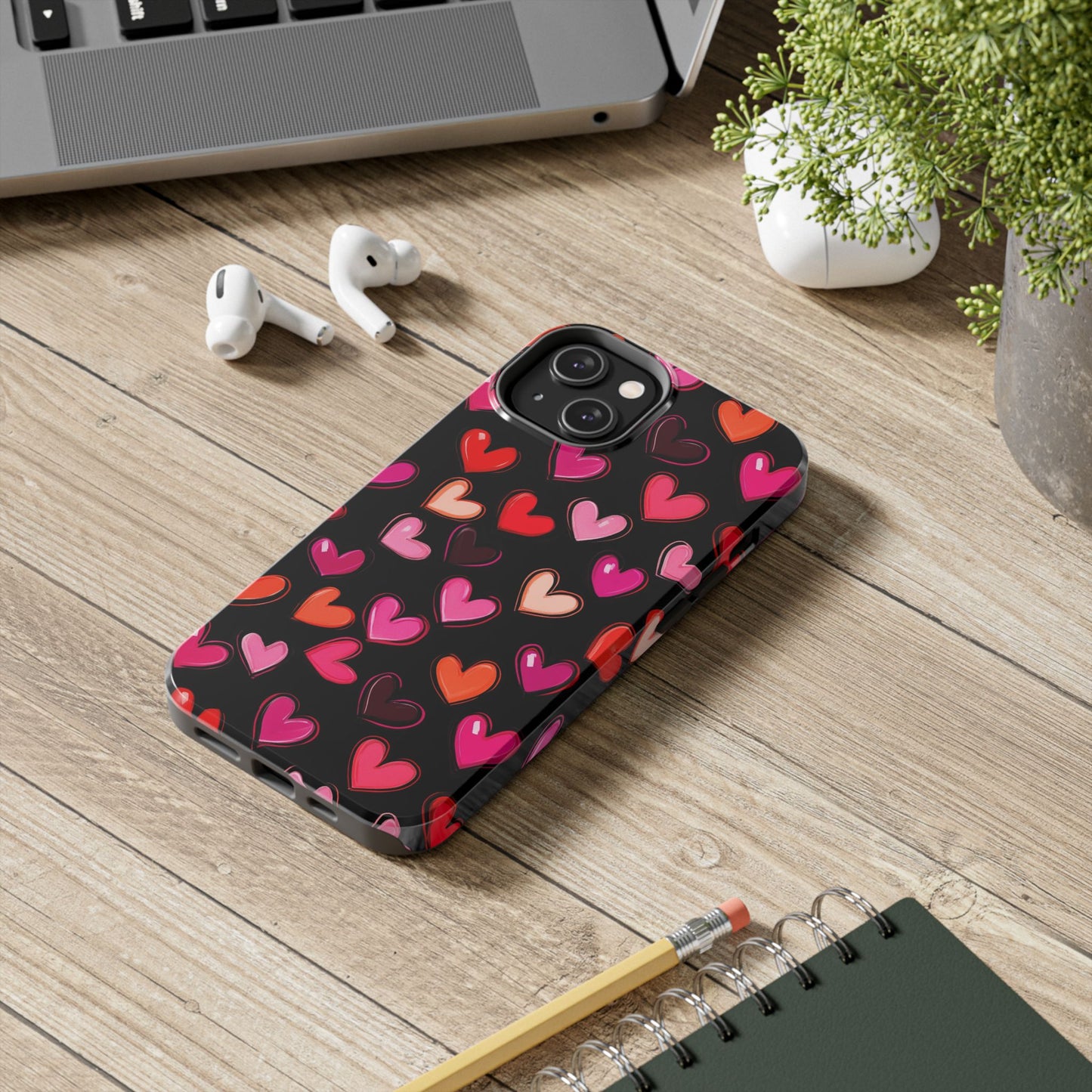 Love is in the Air | Colorful Hearts on Black Phone Case