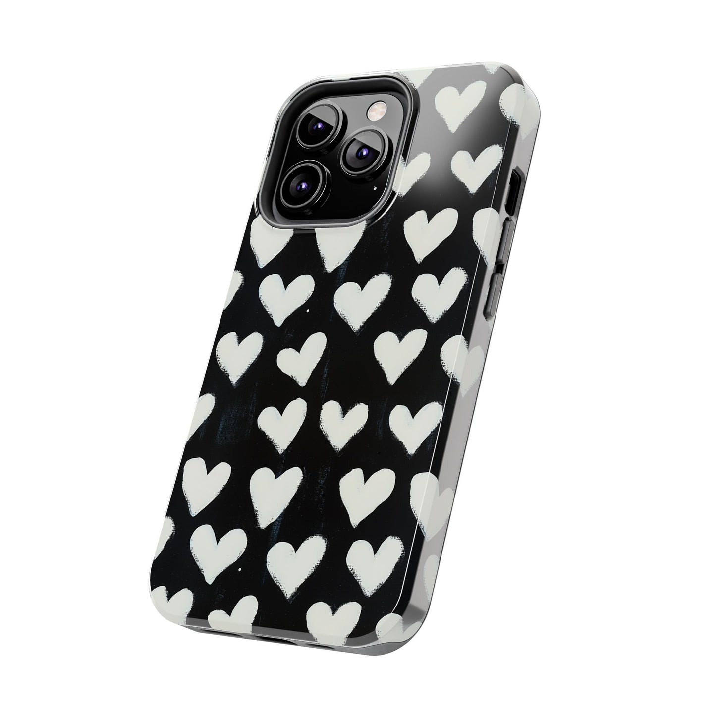 Love is in the Air | White Hearts on Black Phone Case
