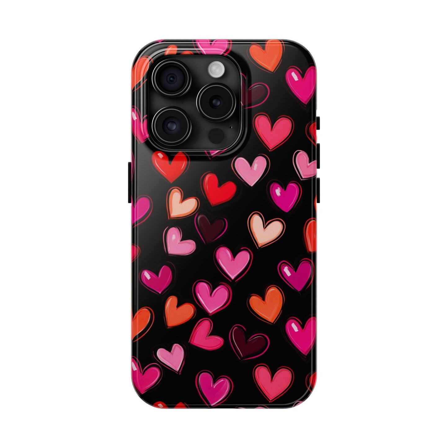 Love is in the Air | Colorful Hearts on Black Phone Case