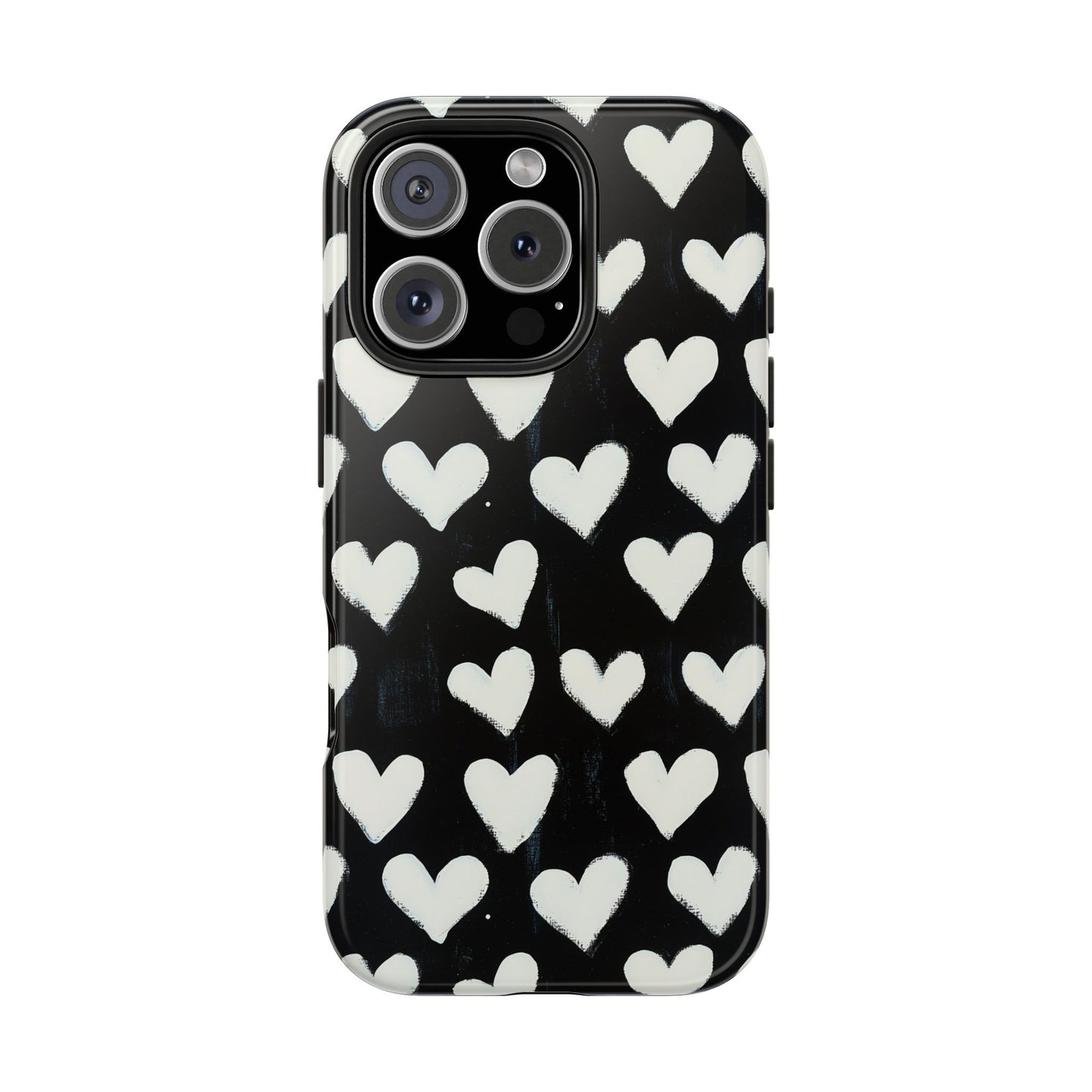 Love is in the Air | White Hearts on Black Phone Case